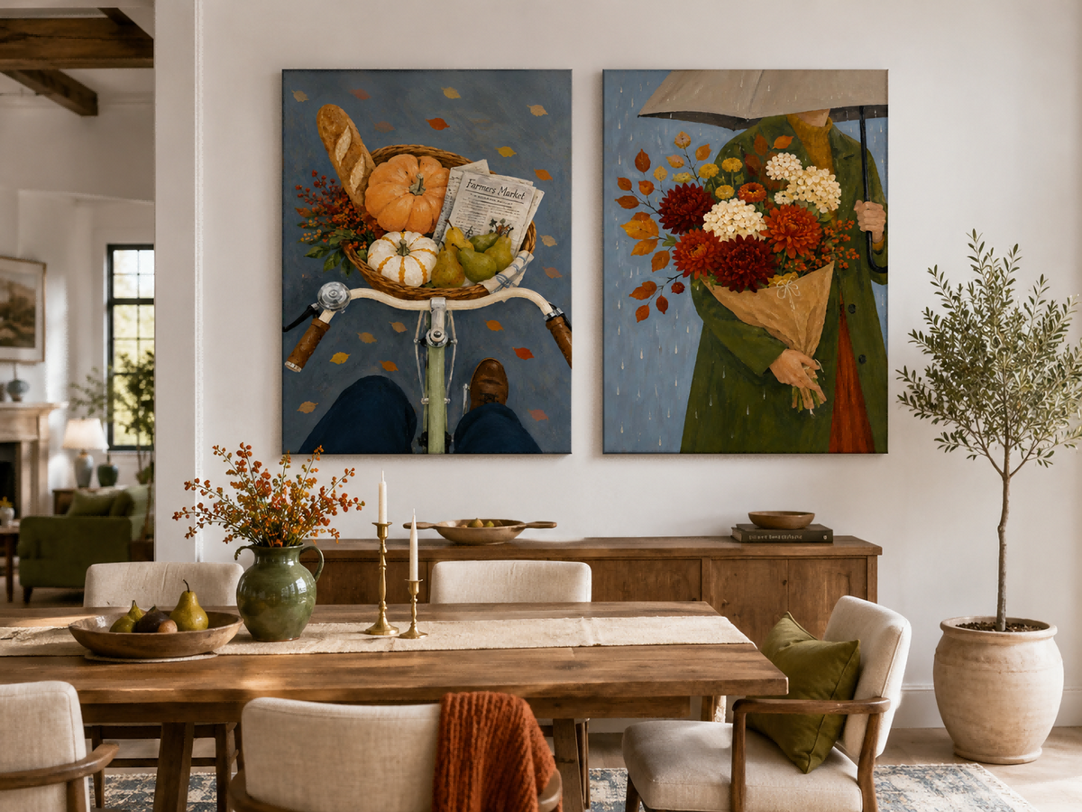 Romantic Textured Oil Painting Set With Fall Colors And Vintage Charm
