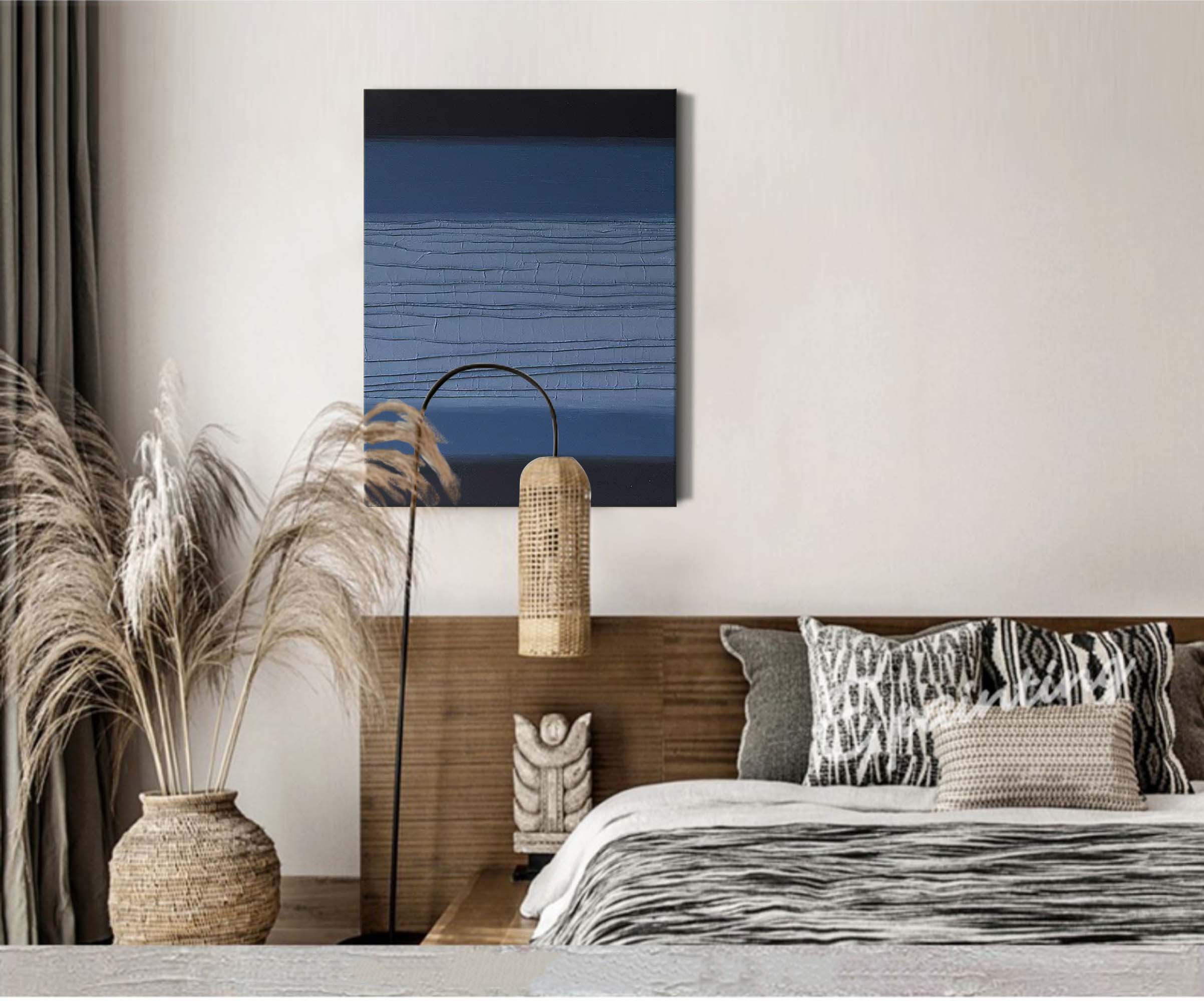 Original Wall Art Blue And Black Large Abstract acrylic painting Texture Minimalist Oil Painting On Canvas Home Decor