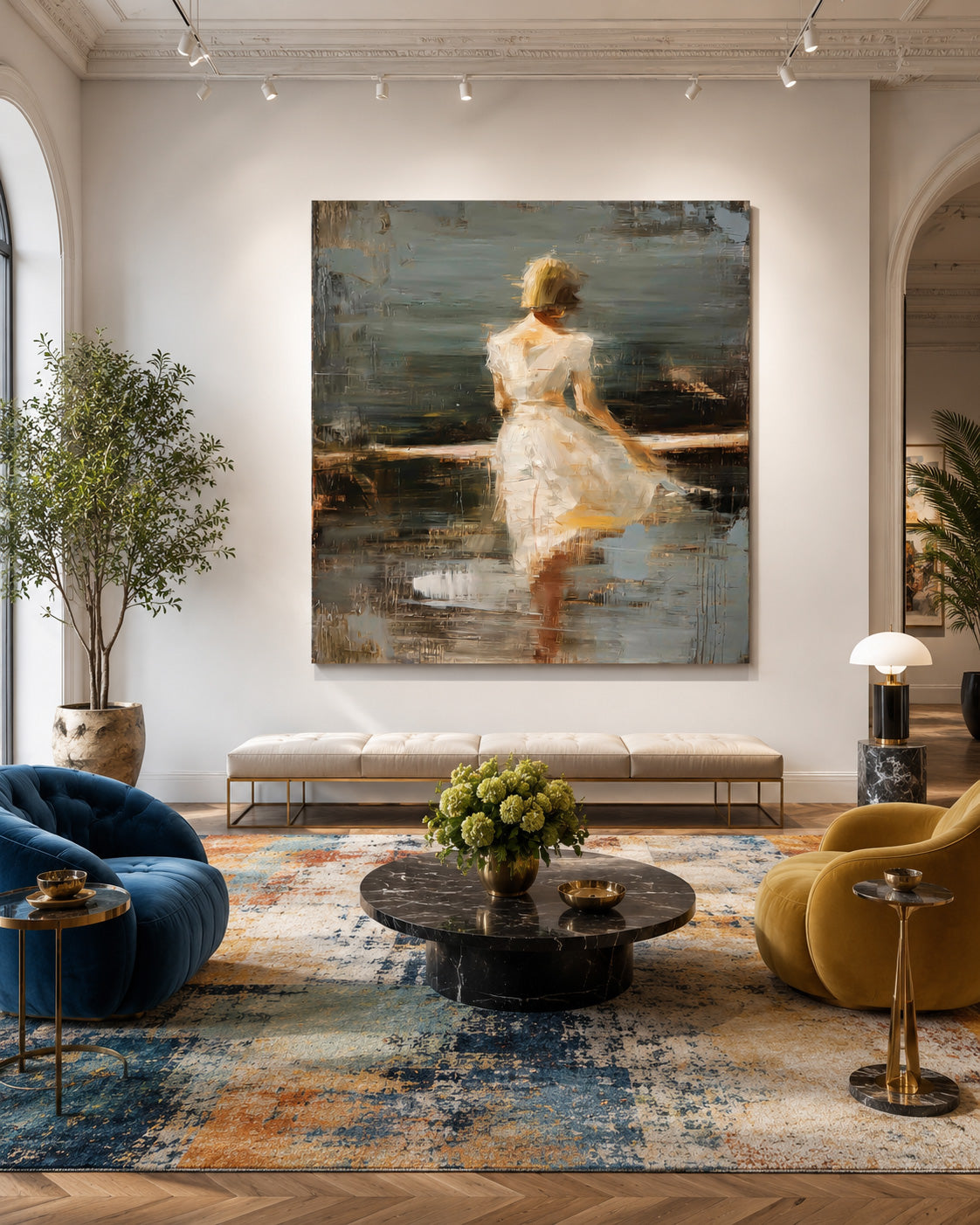 Vintage Abstract Figure Painting With Expressive Texture For Modern Living Room Decor
