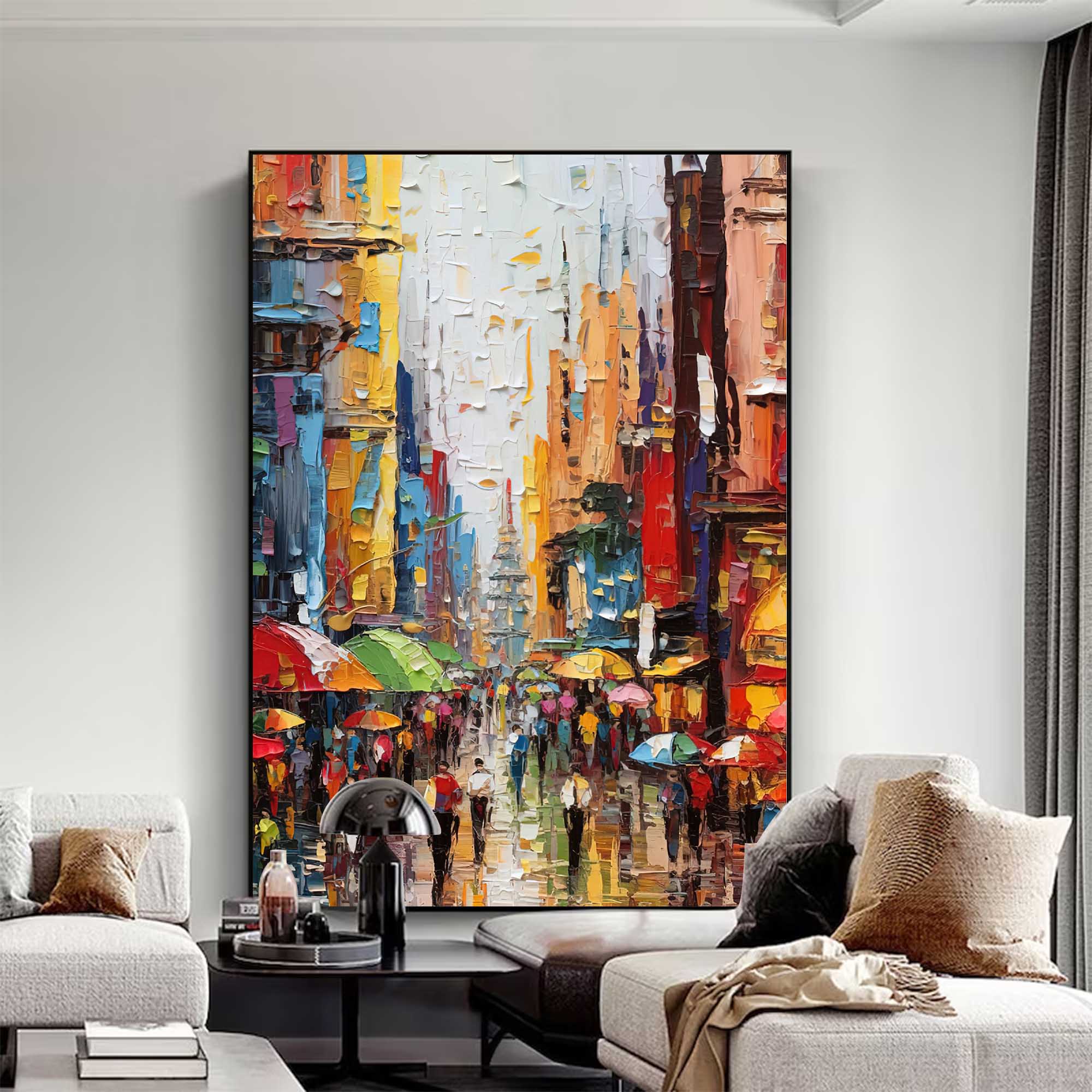 Colorful Abstract Large Cityscape Oil Painting On Canvas Original Urban Scene Art Modern Colorful Wall Art Living Room