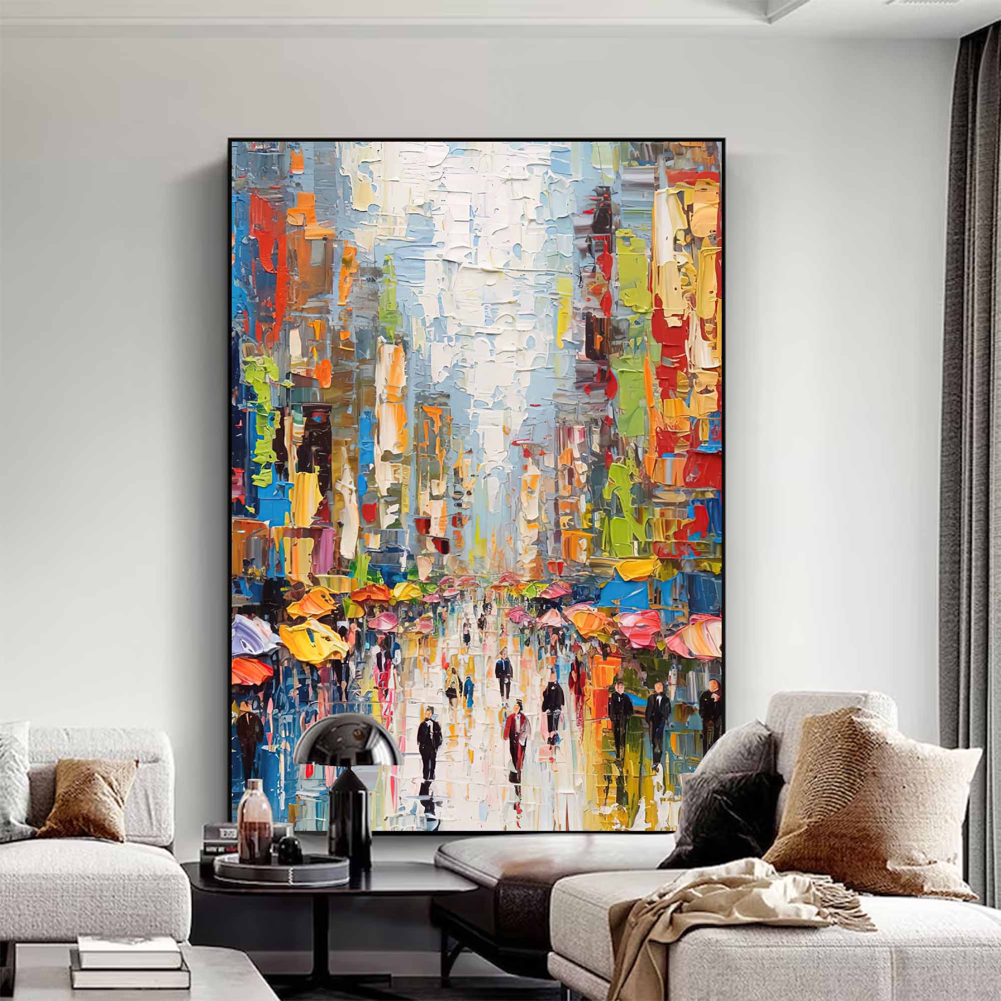 Original Modern Cityscape Oil Painting On Canvas Abstract Urban Scene Art Large Colorful Wall Art Home Decor