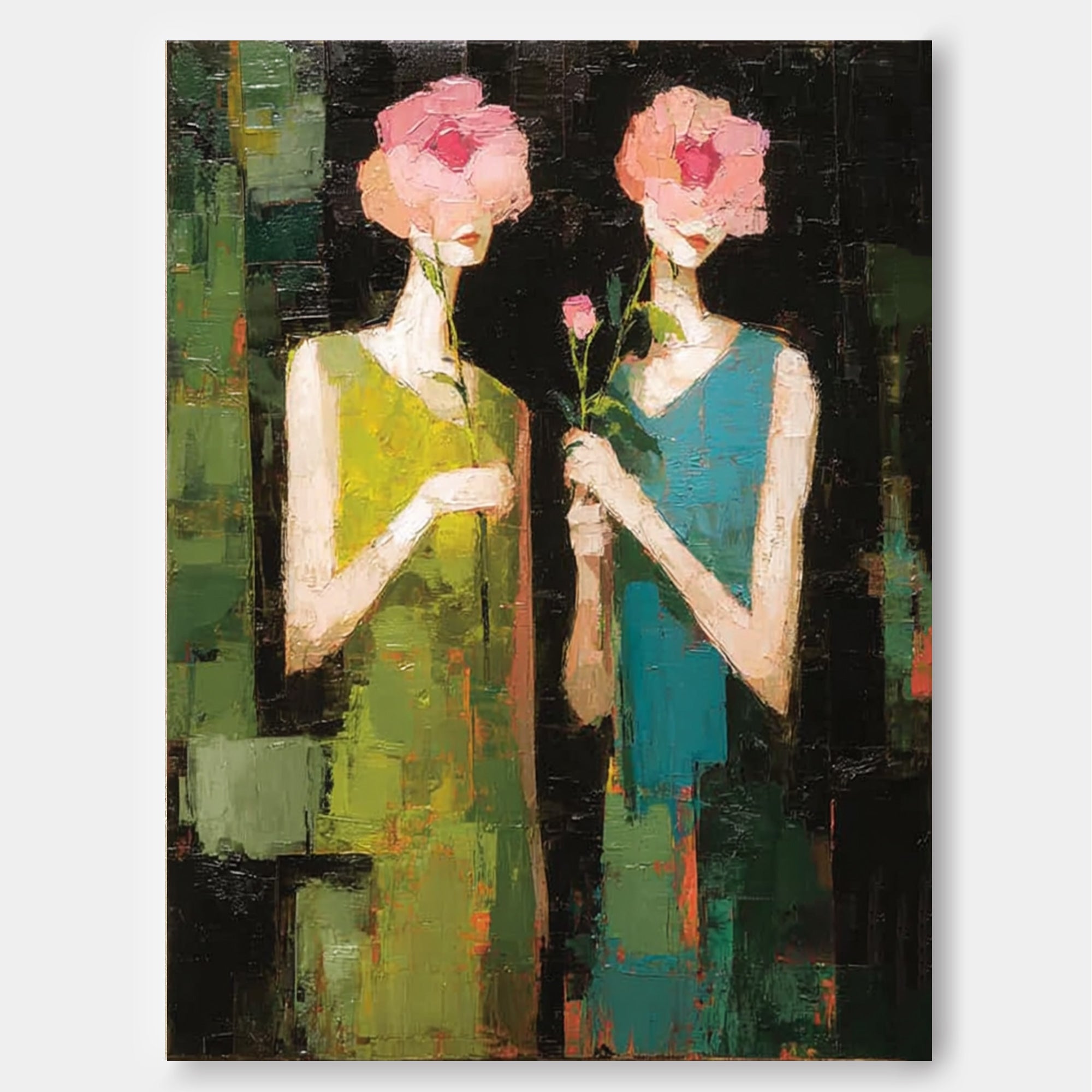 Vintage Floral Portrait Art With Expressive Brushwork For Chic Living Room Decor