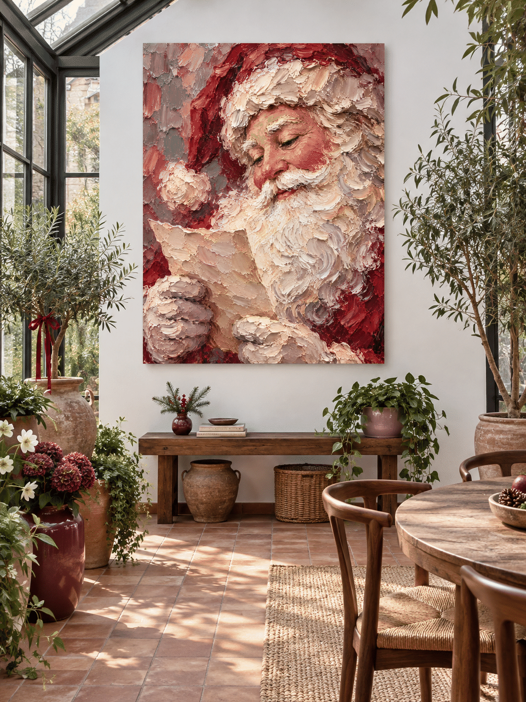 Vintage Textured Santa Art Modern Handmade Holiday Wall Piece Original