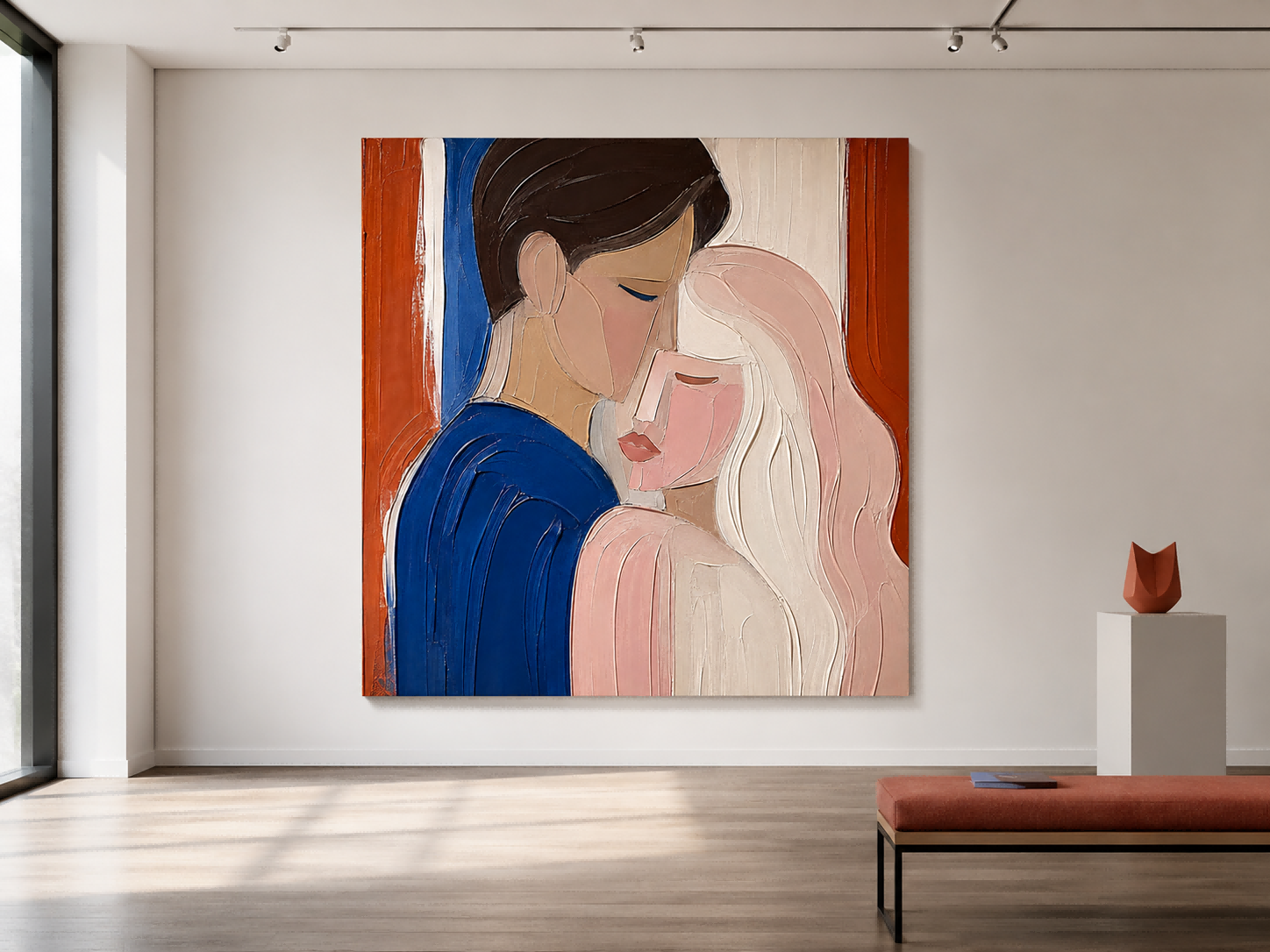 Modern Abstract Couple Painting With Impasto Texture For Romantic Home Decor