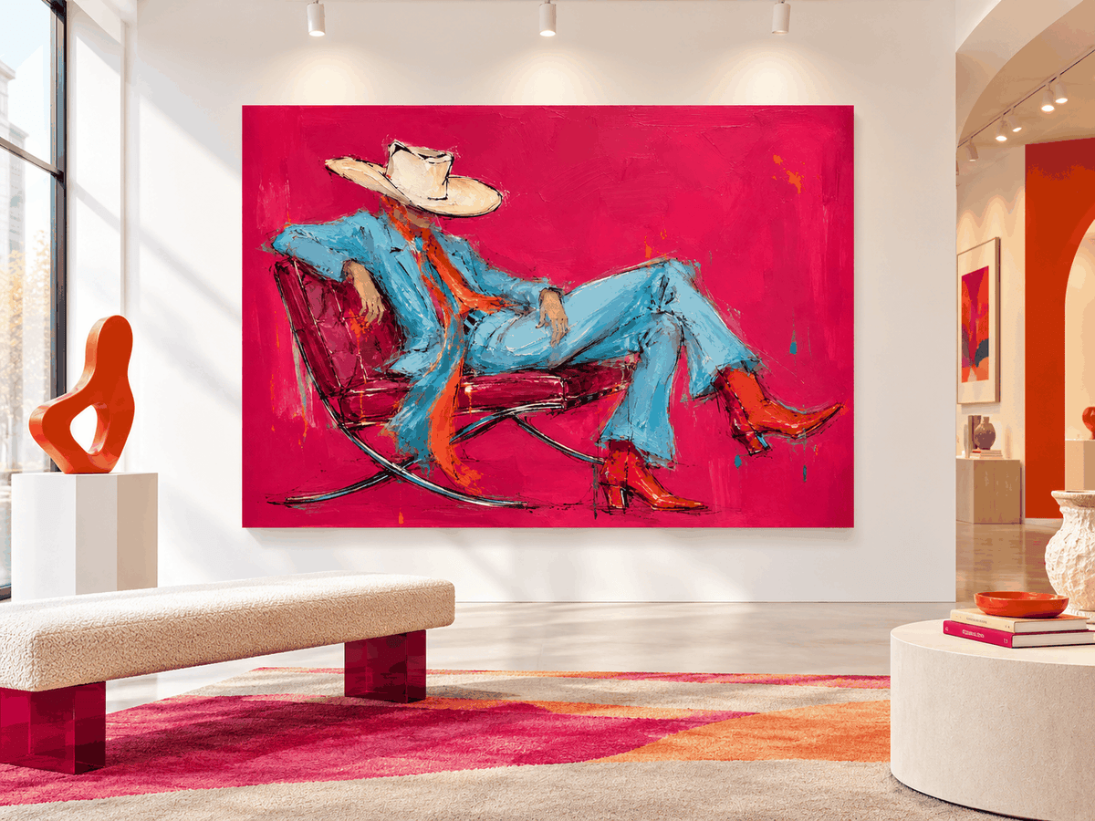 Bold Textured Abstract Figure Painting With Retro Vintage Modern Style