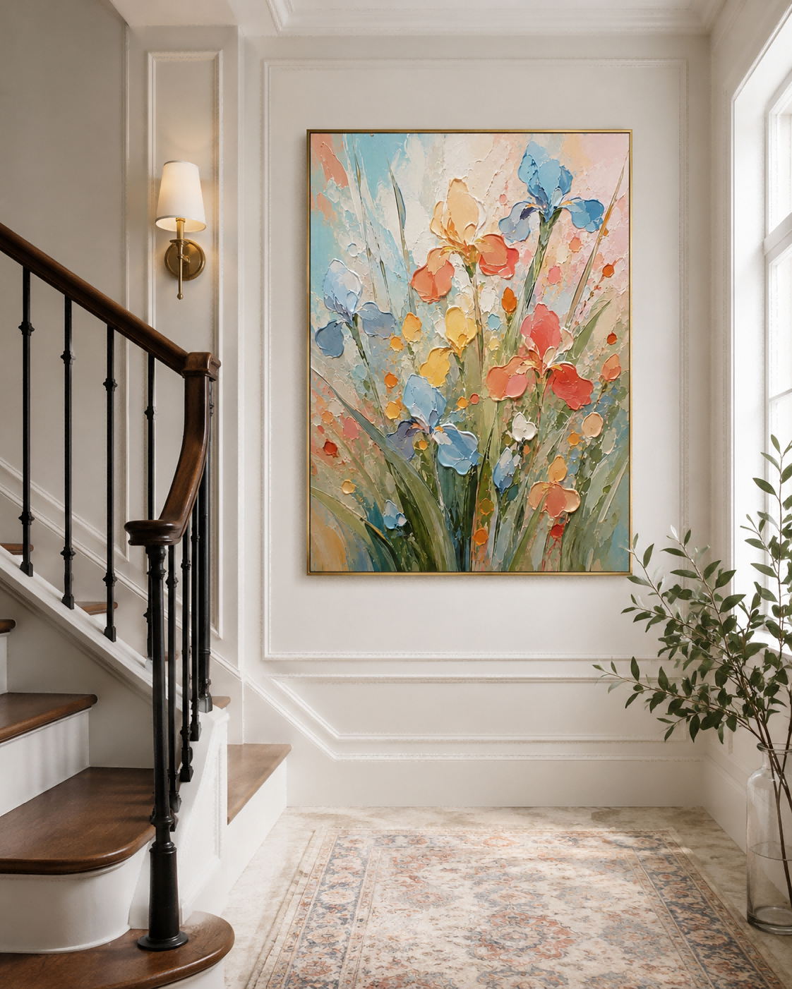 Hand-Painted Abstract Iris Flower Canvas Art With Thick Texture