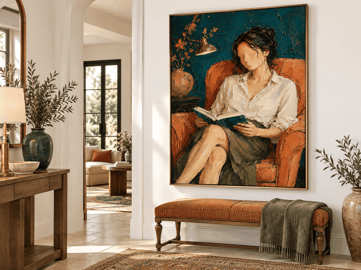 Modern Impressionist Textured Art Abstract Figure Painting Warm Tones