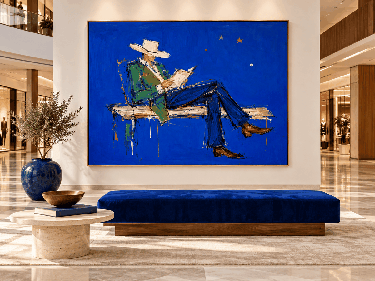 Vintage Modern Textured Painting With Bold Color Contrast