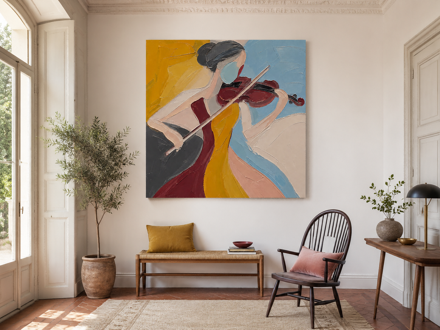 Abstract Minimalist Art Featuring A Musician With Block Color Design