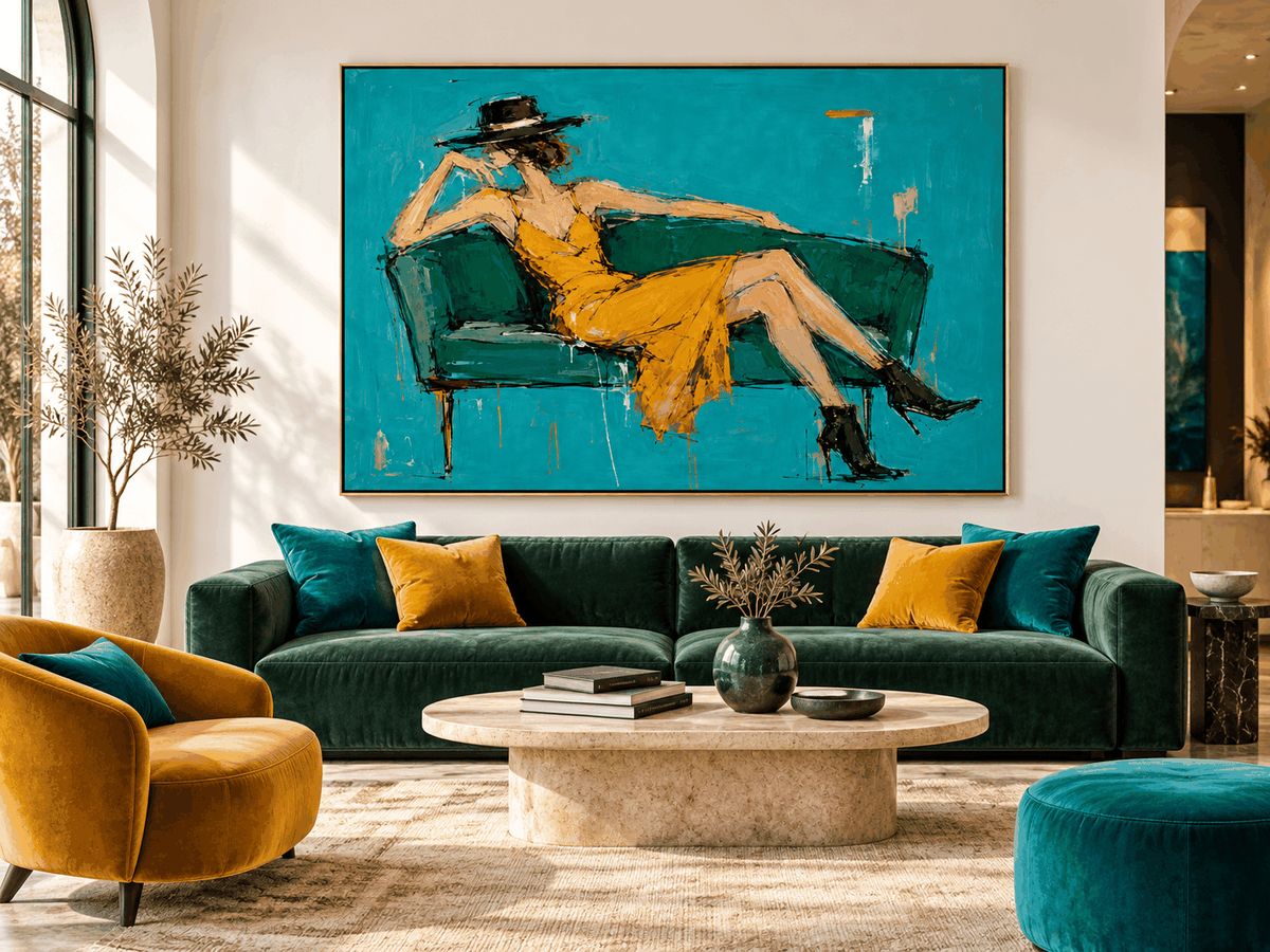 Textured Abstract Expressionist Painting With High Contrast Colors For Decor