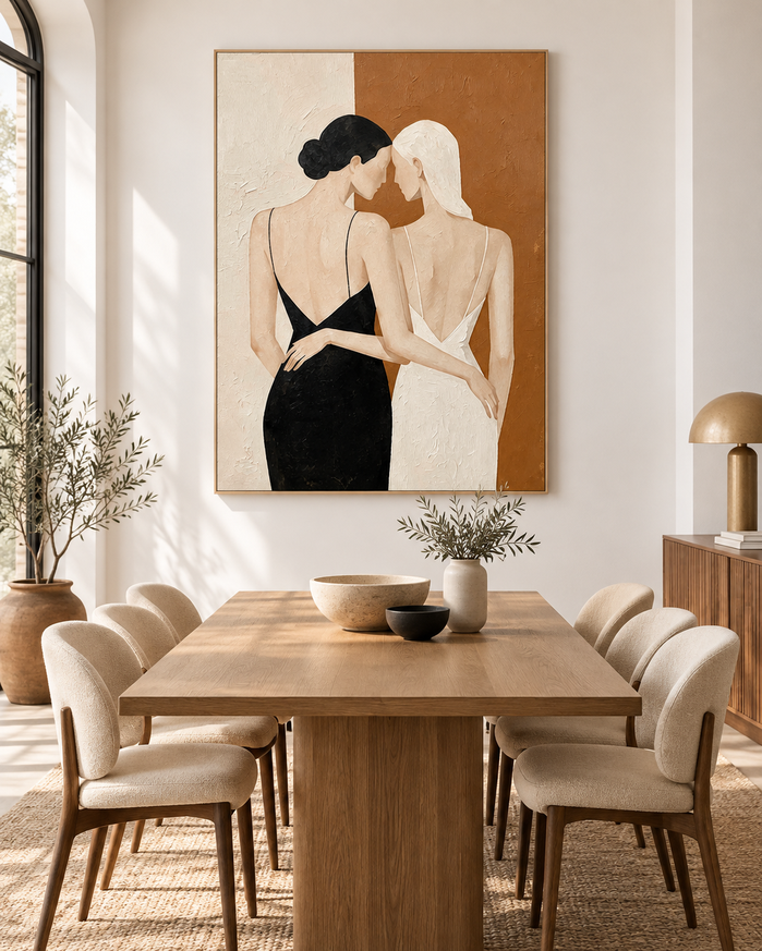 Minimalist Abstract Figure Painting With Textured Oil Finish For Home