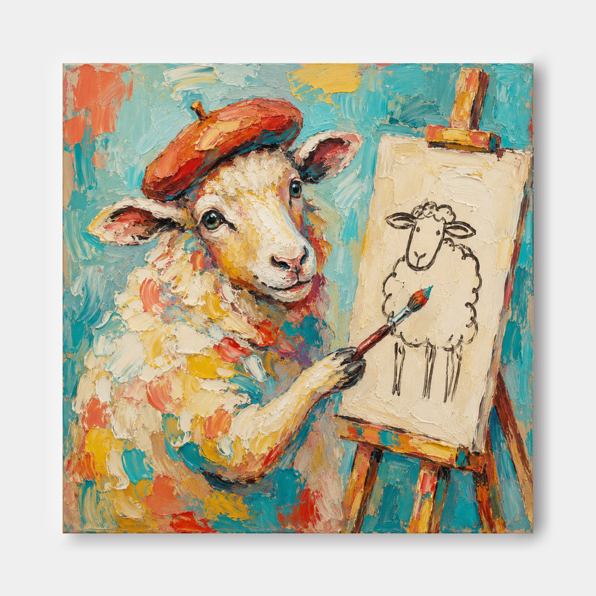 Textured Impasto Animal Art Colorful Cartoon Painting For Modern Home