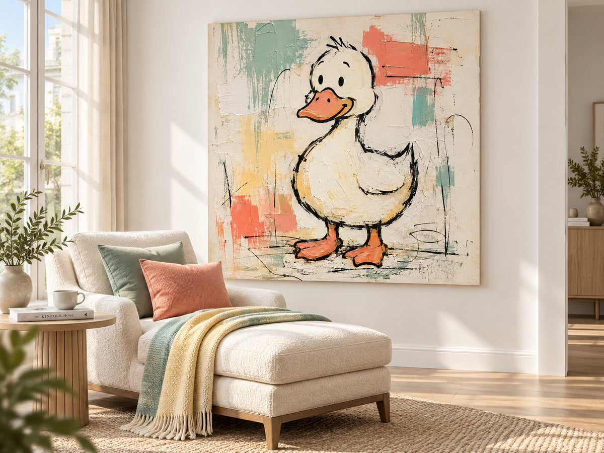 Abstract Graffiti Duck Painting Textured Modern Art For Playful Interiors