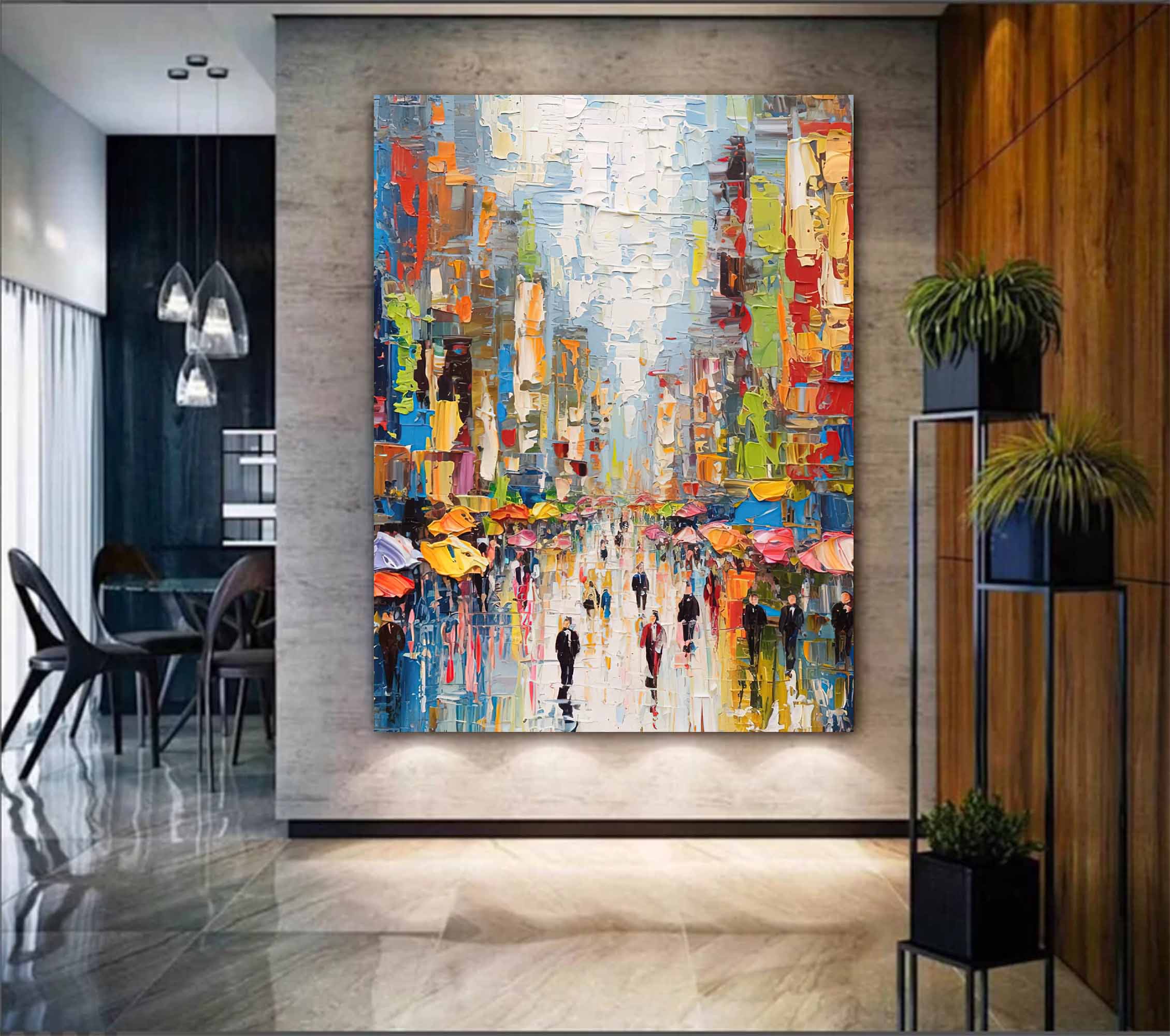 Original Modern Cityscape Oil Painting On Canvas Abstract Urban Scene Art Large Colorful Wall Art Home Decor