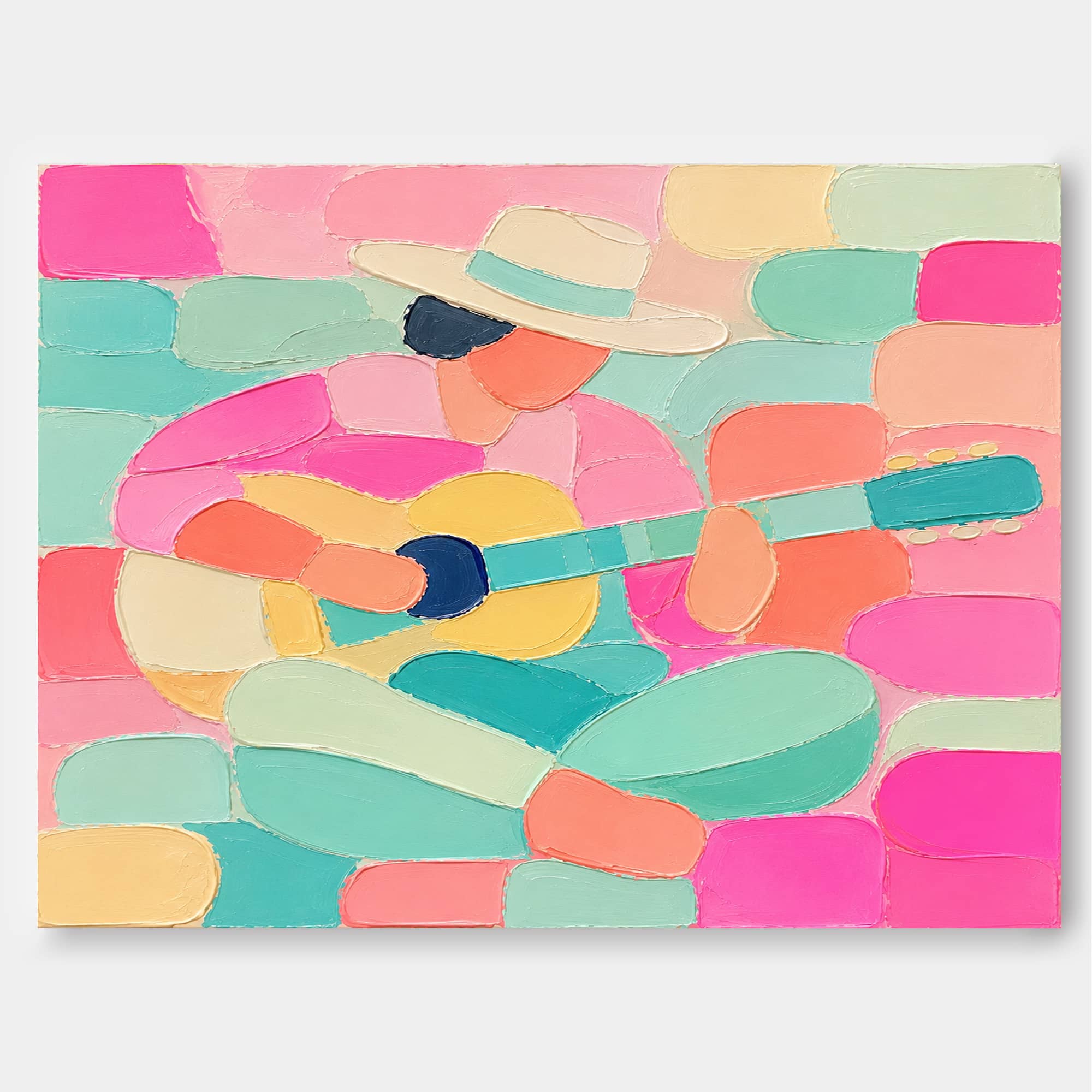 Modern Minimalist Guitar Player Oil Painting With Impasto Texture For Living Room Decor
