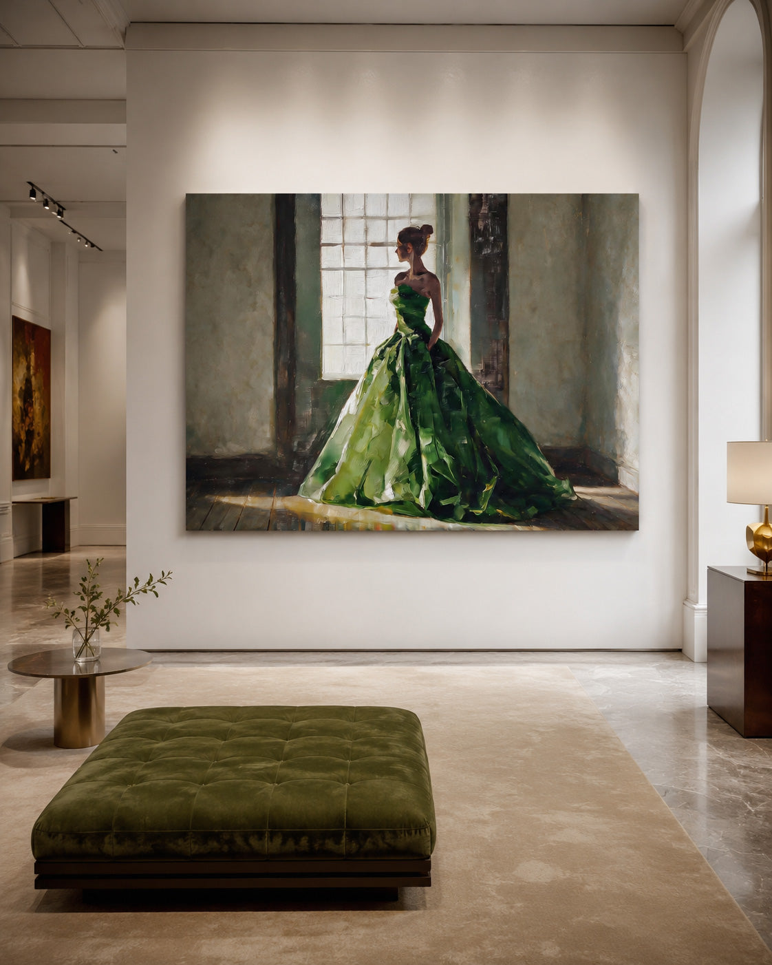 Expressive Portrait Of Lady By Window With Textured Green Dress