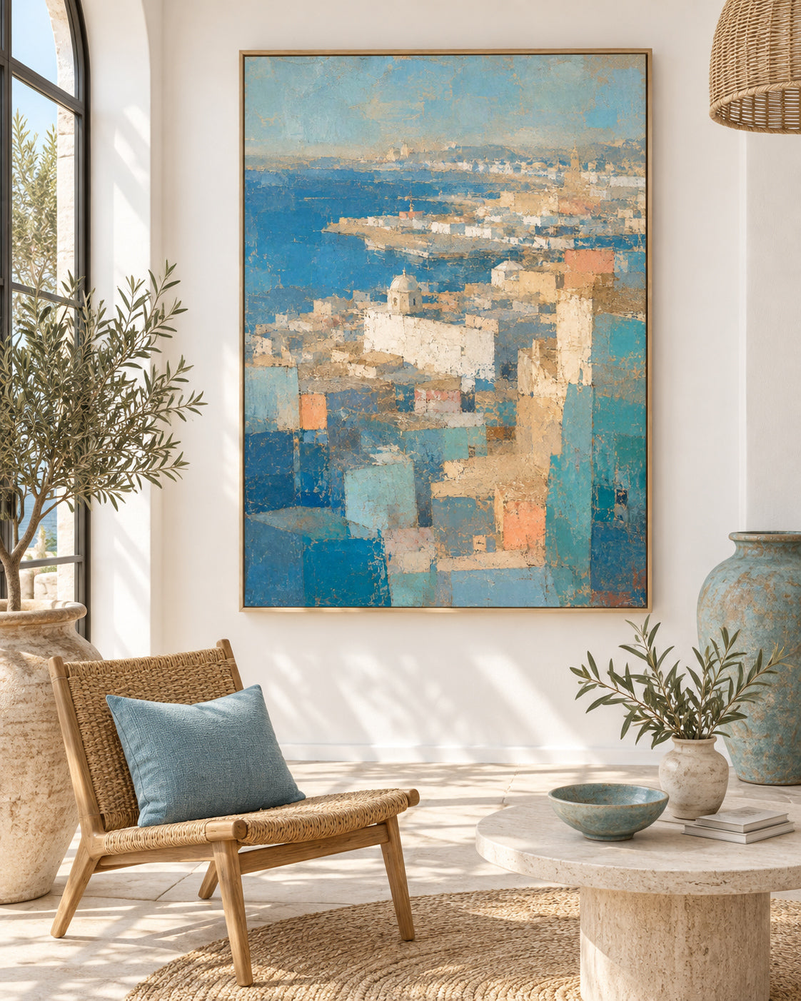 Modern Textured Canvas Art With Mediterranean Coastal Aesthetic