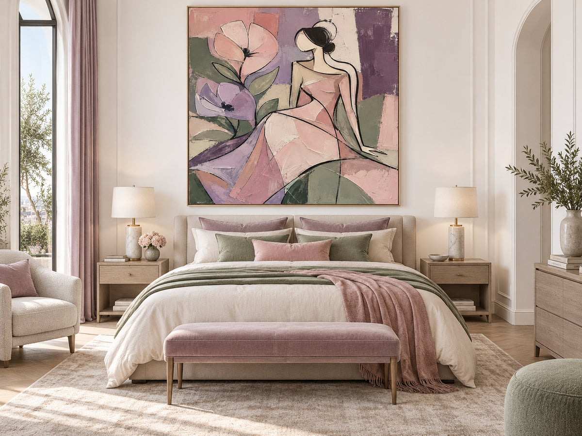 Cubist Style Hand-Painted Art With Romantic Minimalist Aesthetic