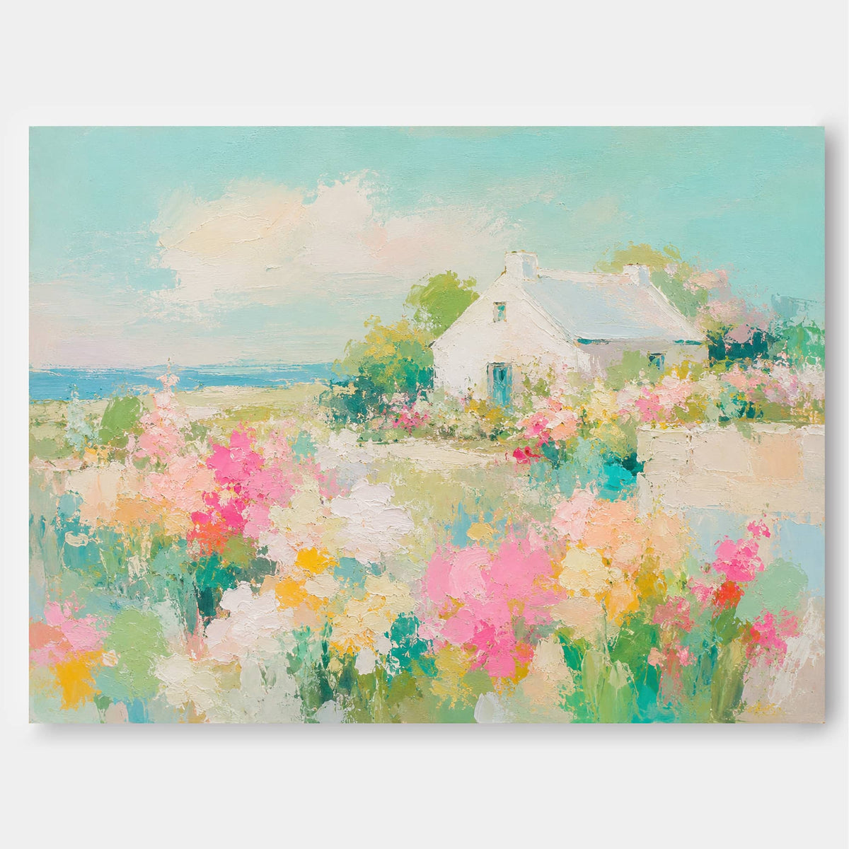 Modern Abstract Impasto Painting Of A Pastoral Seaside Scene