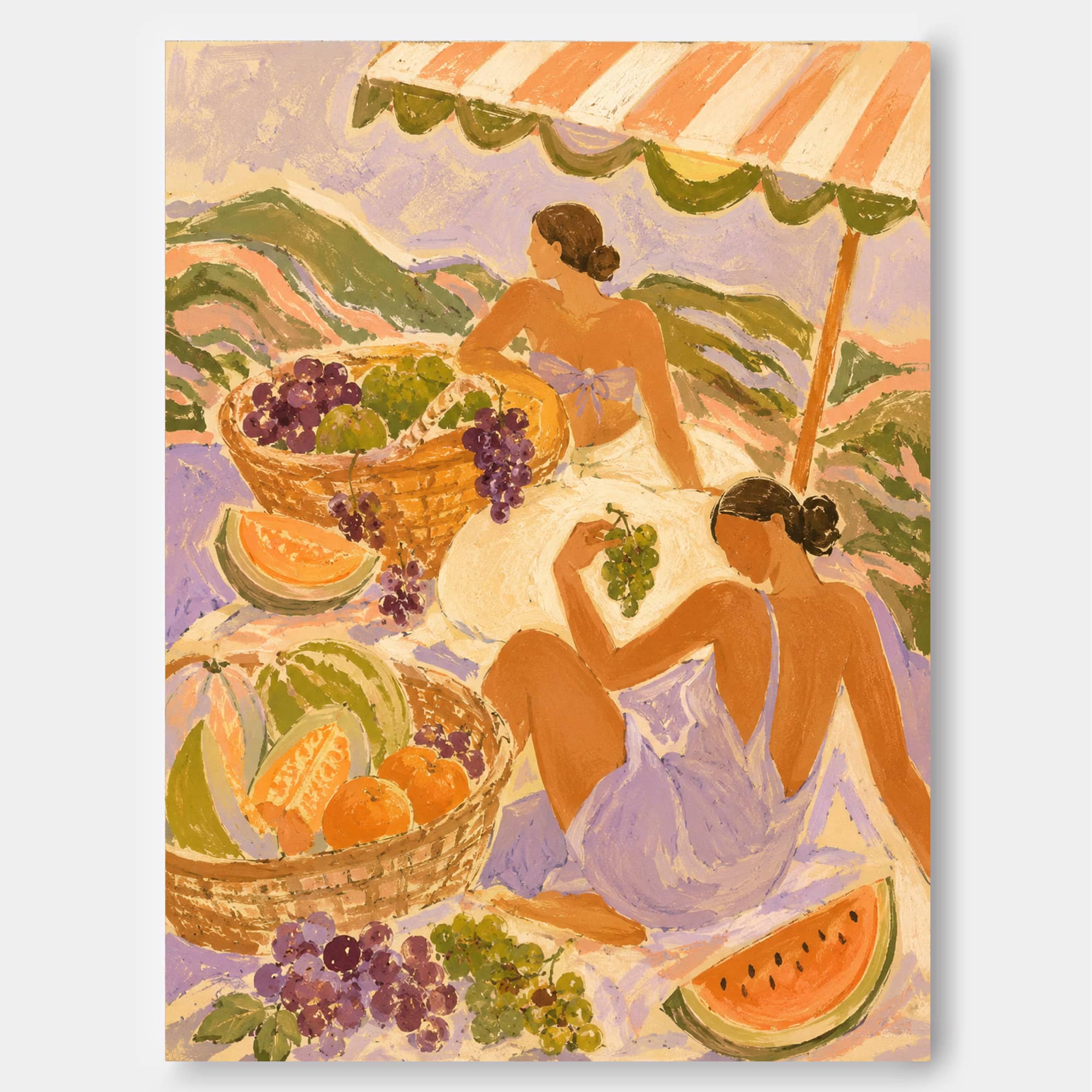 Fantasy Style Lavender And Orange Abstract Figure Oil Painting On Canvas Art Deco Women With Fruit Basket Hand-Painted Canvas Wall Art