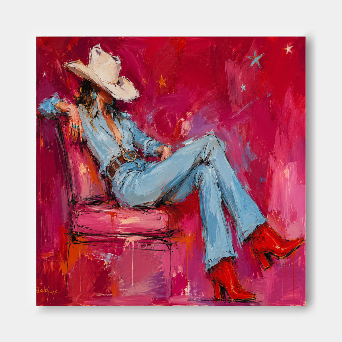 Modern Graffiti Style Original Canvas Painting With Vintage Western Theme And Texture