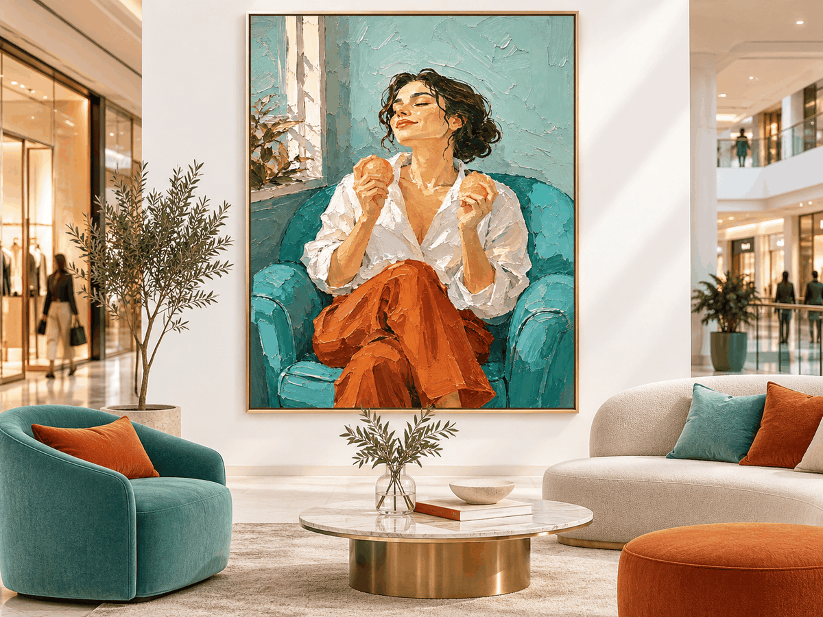 Textured Impressionist Canvas Painting Of Woman In Vintage Style