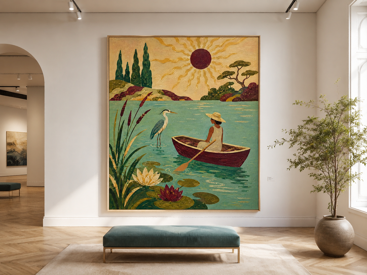 Art Deco Inspired Fantasy Painting Of Nature And Serenity In Warm Earth Tones