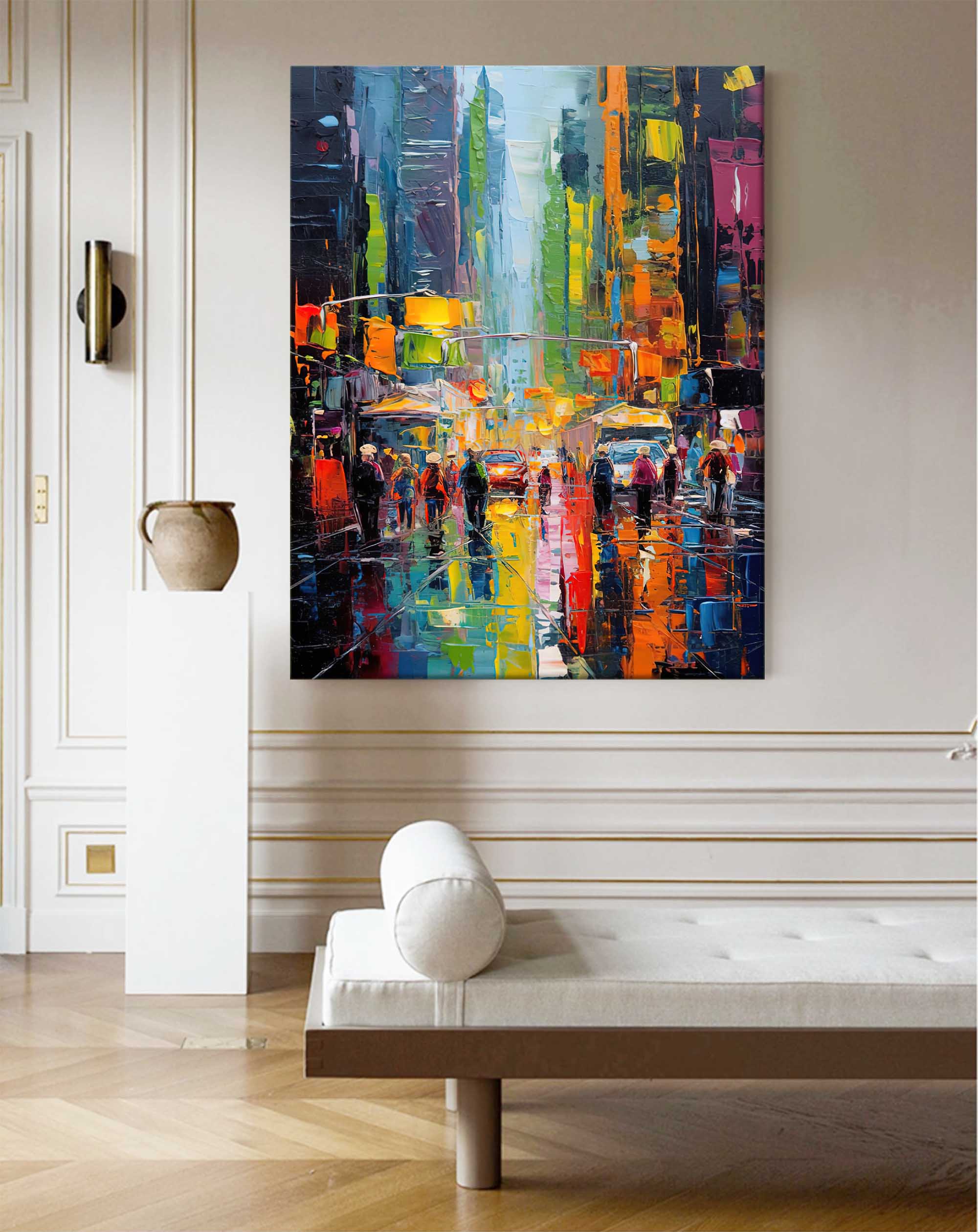 Original Modern Cityscape Oil Painting On Canvas Abstract Urban Scene Art Large Wall Art Home Decor