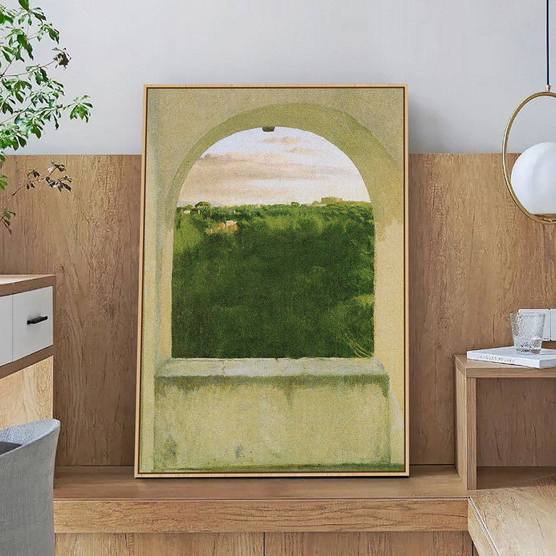 Green Landscape Window View Canvas Art Modern Abstract oil painting Wall Art Living Room