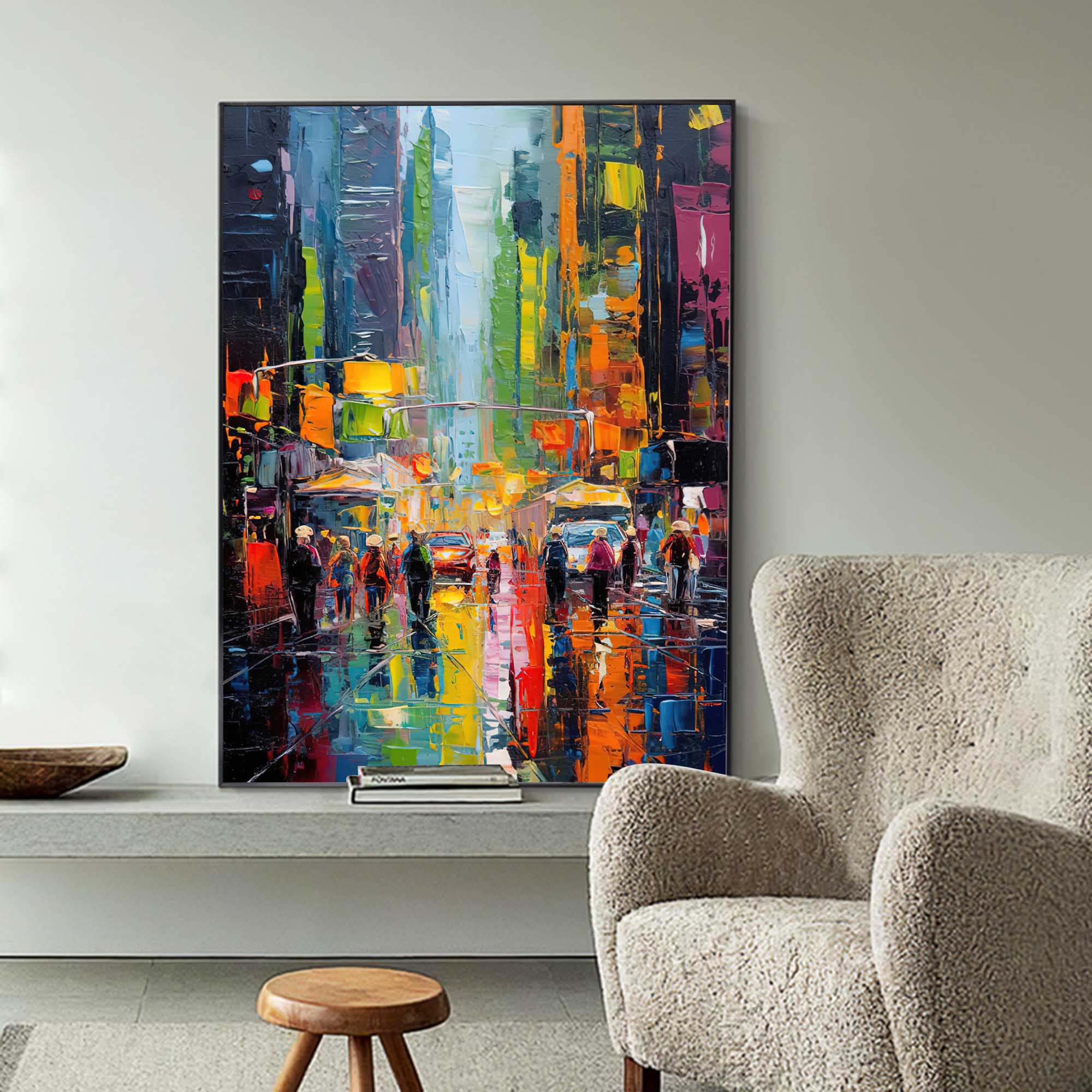 Original Modern Cityscape Oil Painting On Canvas Abstract Urban Scene Art Large Wall Art Home Decor