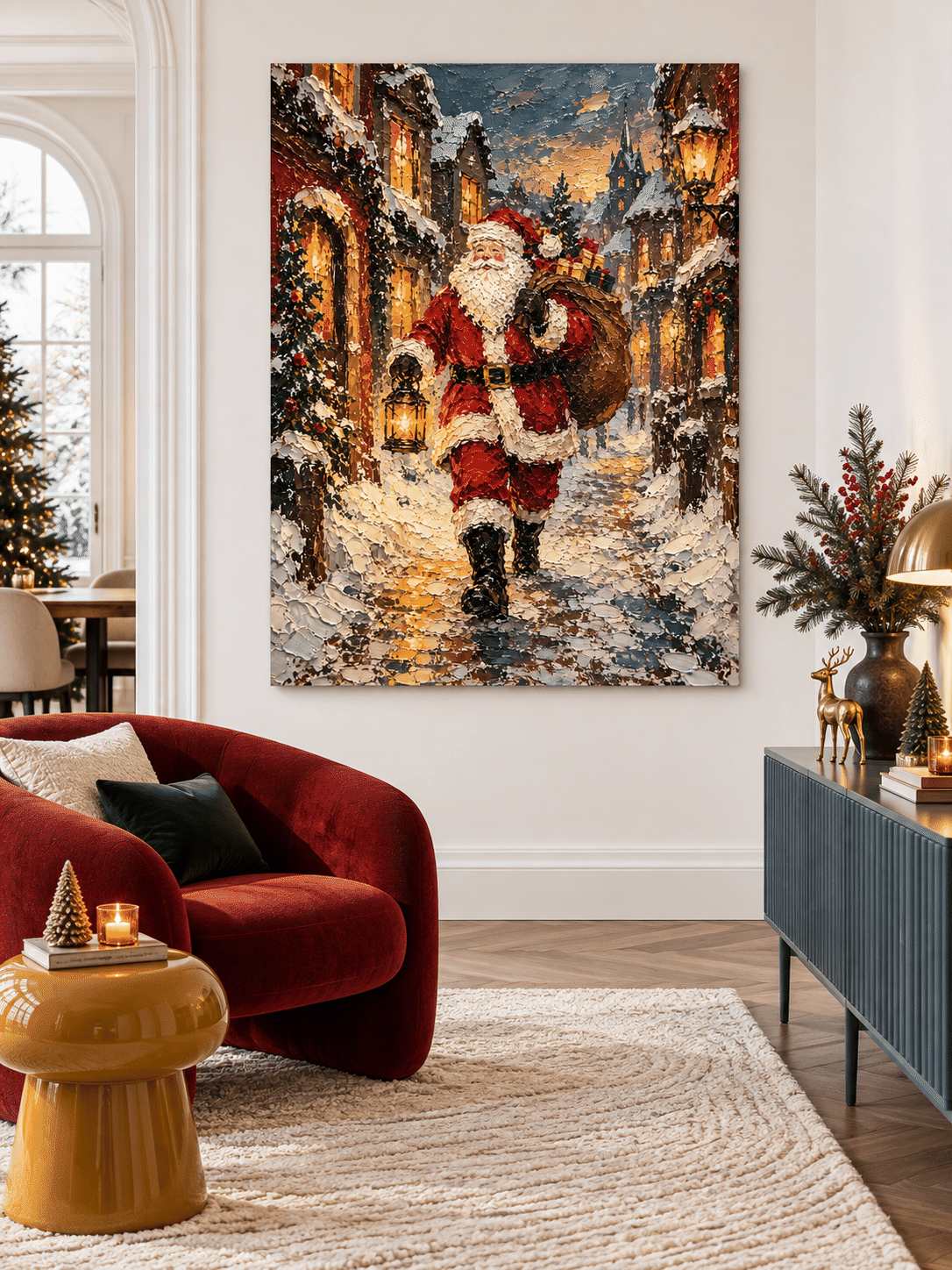 Textured Impressionist Christmas Painting With Nostalgic Holiday Vibe