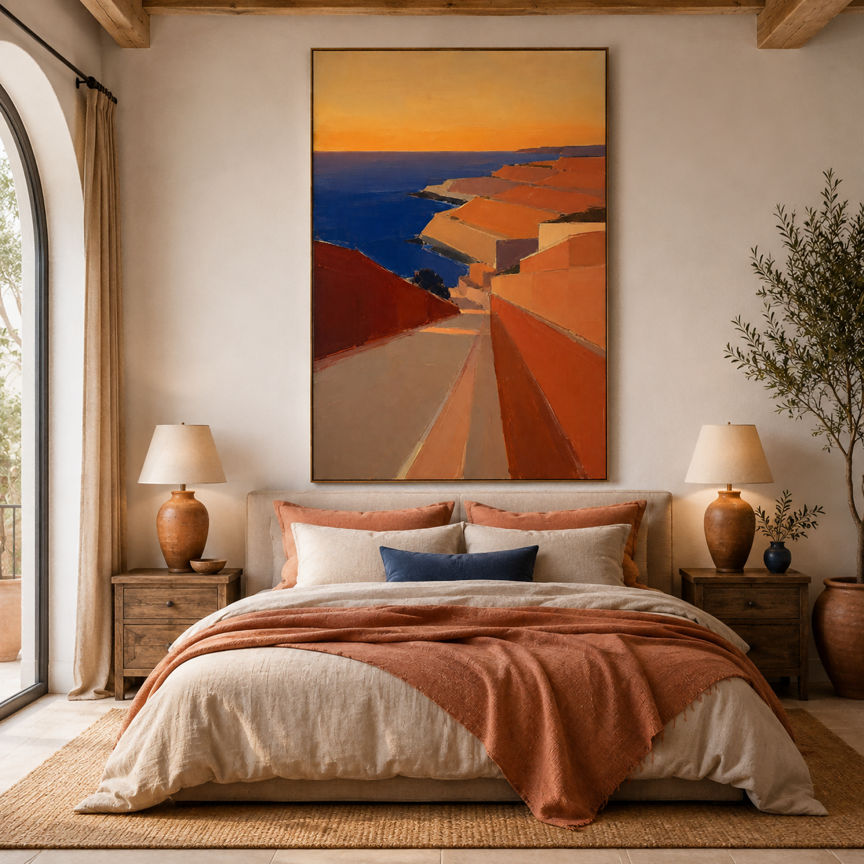 Contemporary Abstract Sea View Painting With Refined Texture For Luxury Interiors