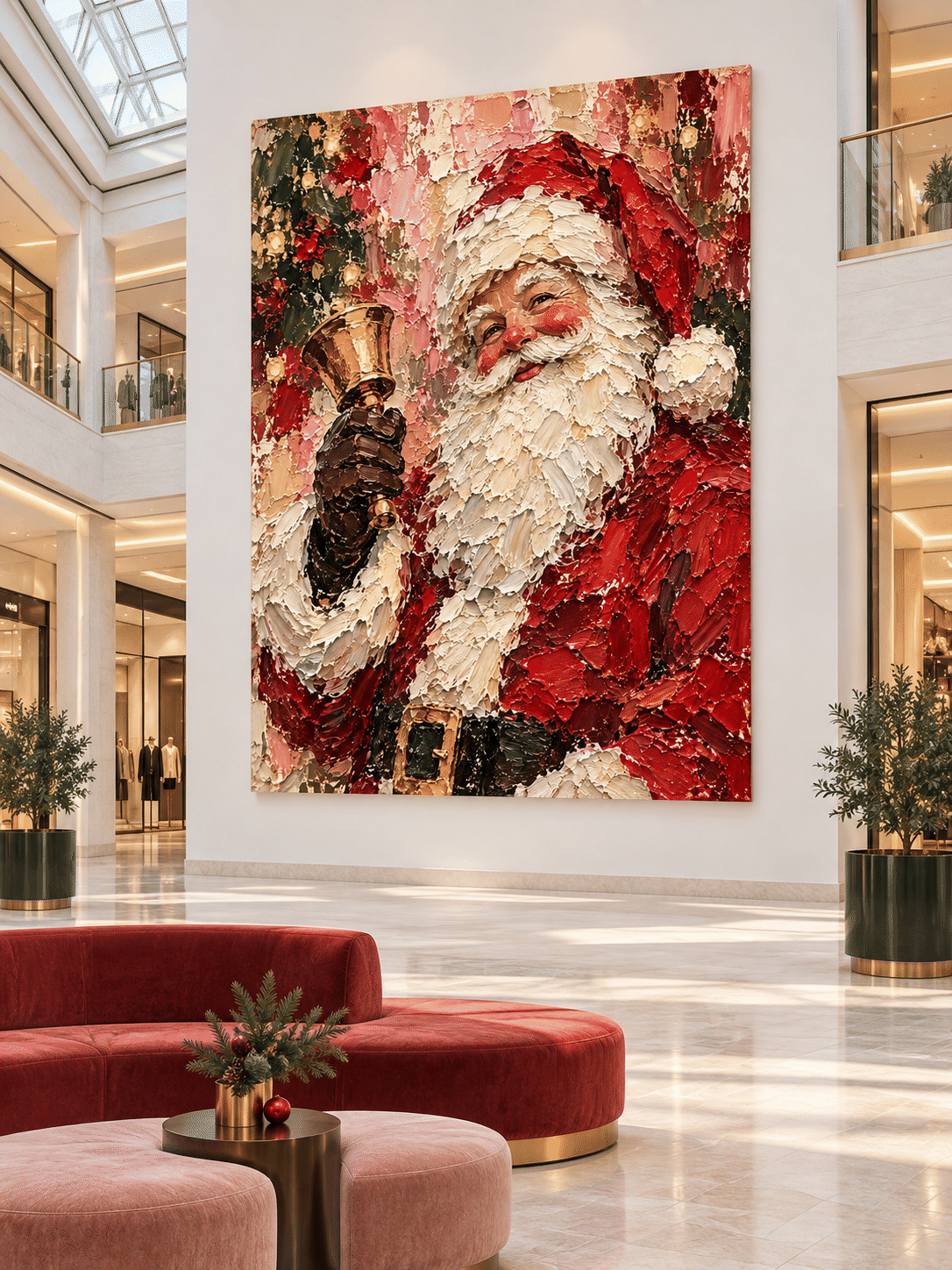 Vintage Textured Santa Art Modern Holiday Oil Painting