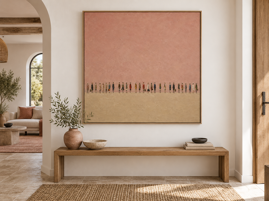 Vintage Textured Art With Orderly Figures Modern Earthy Palette