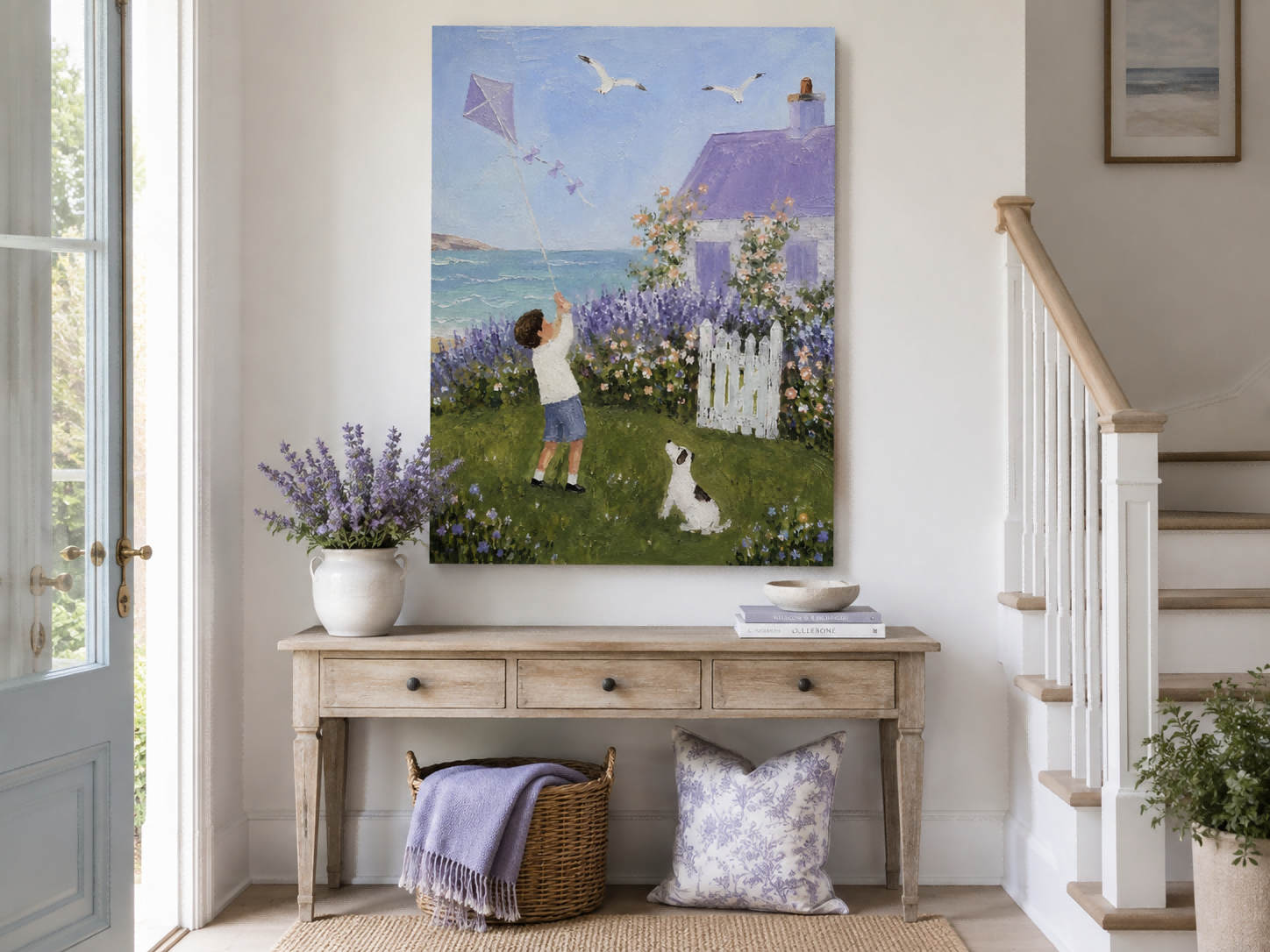 Impressionist Seaside Scene With Lavender House And Ocean View Canvas