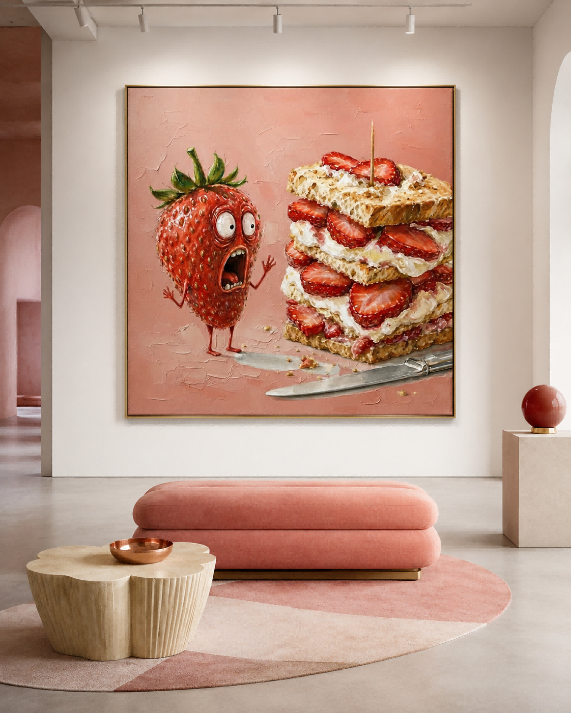 Pop Surrealism Strawberry Art Original Painting With Expressive Texture