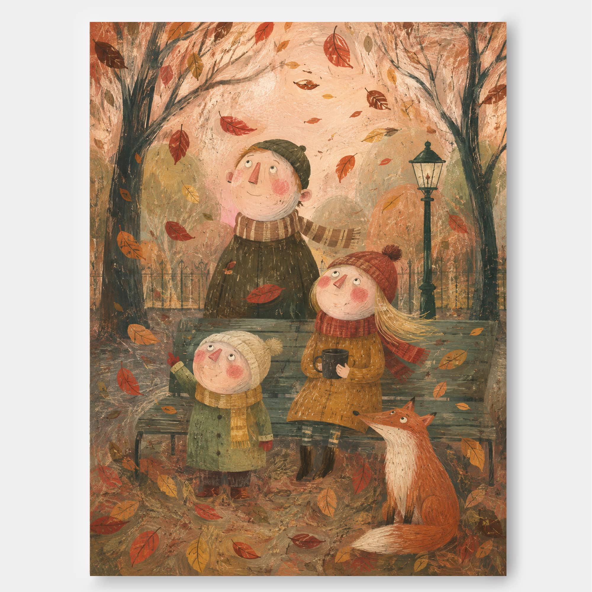 Family In Autumn Park Hand-Painted Canvas Wall Art