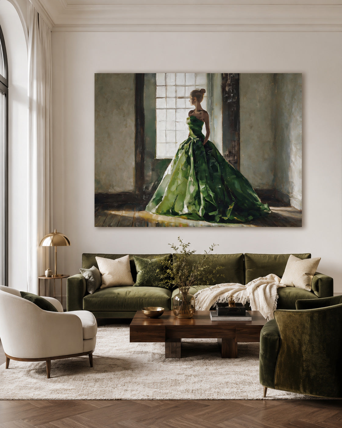 Expressive Portrait Of Lady By Window With Textured Green Dress