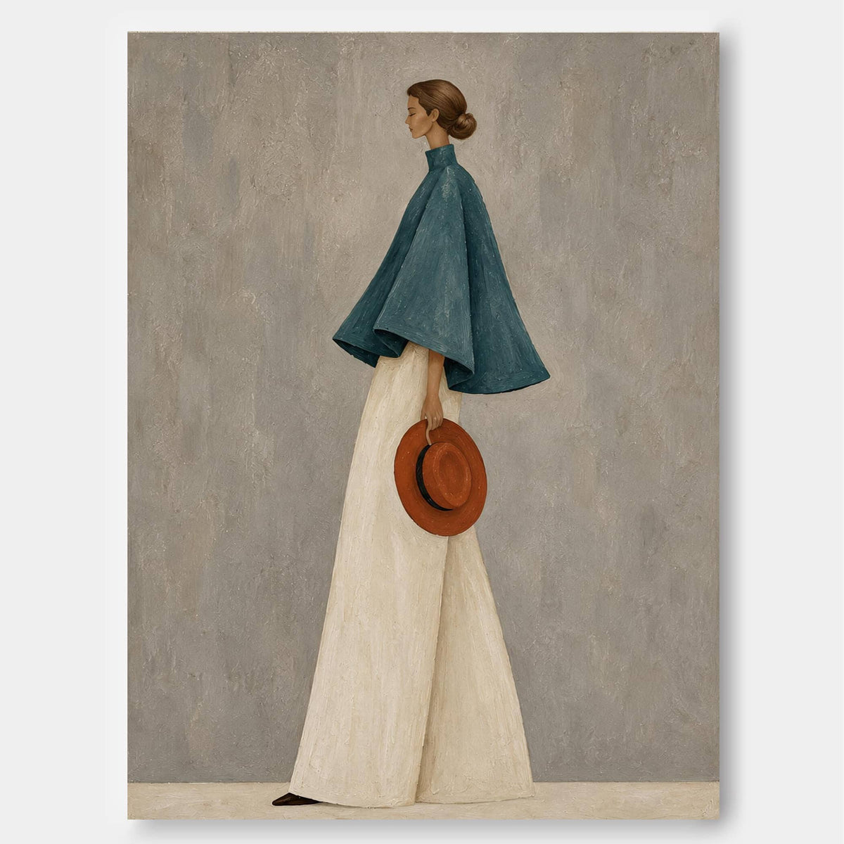 Teal And White Abstract Figure Painting Modern Fashion Art On Canvas