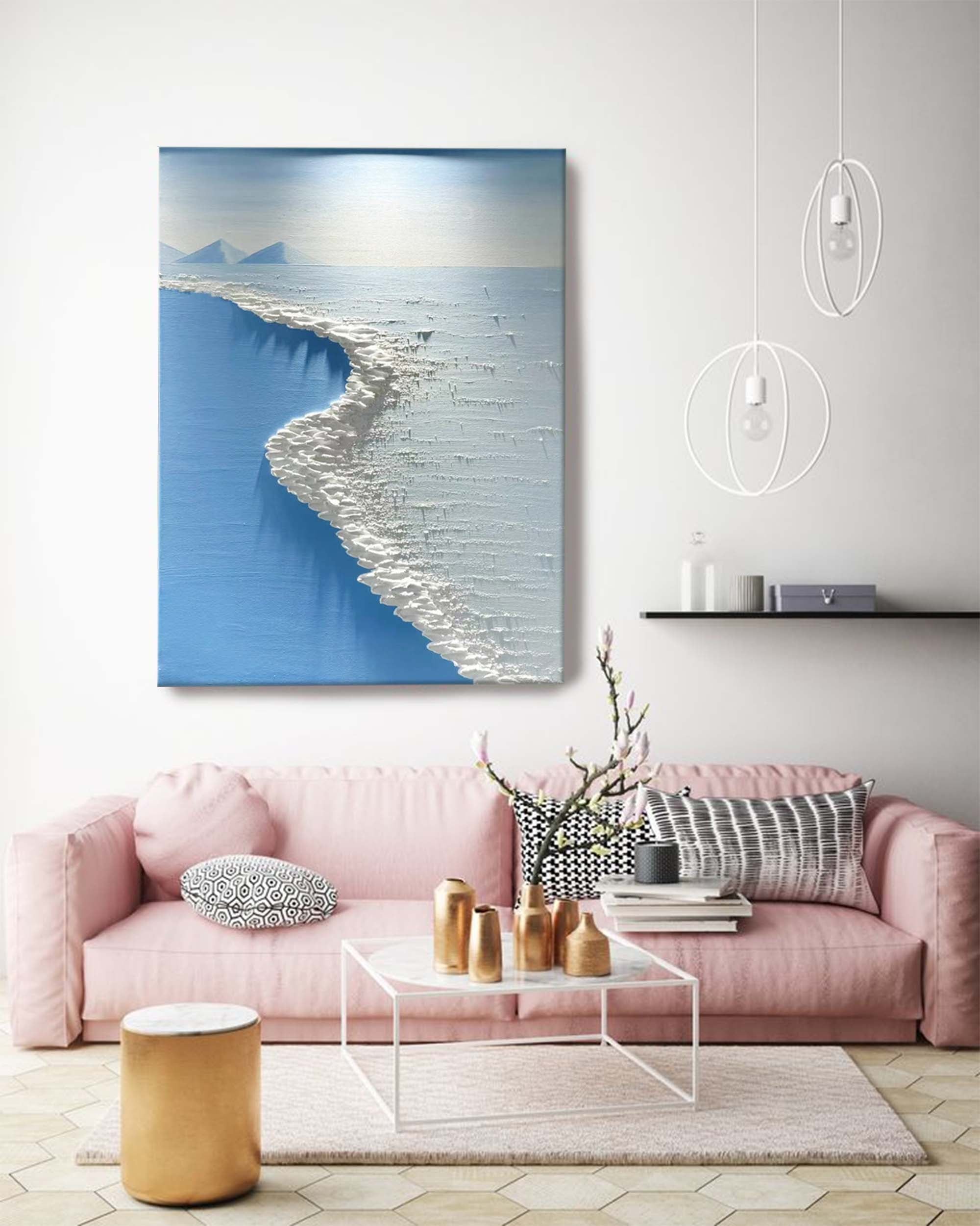 Original Sea Abstract Oil Painting Large blue Sea 3D Texture Painting Ocean Canvas Wall Art Living Room Decor