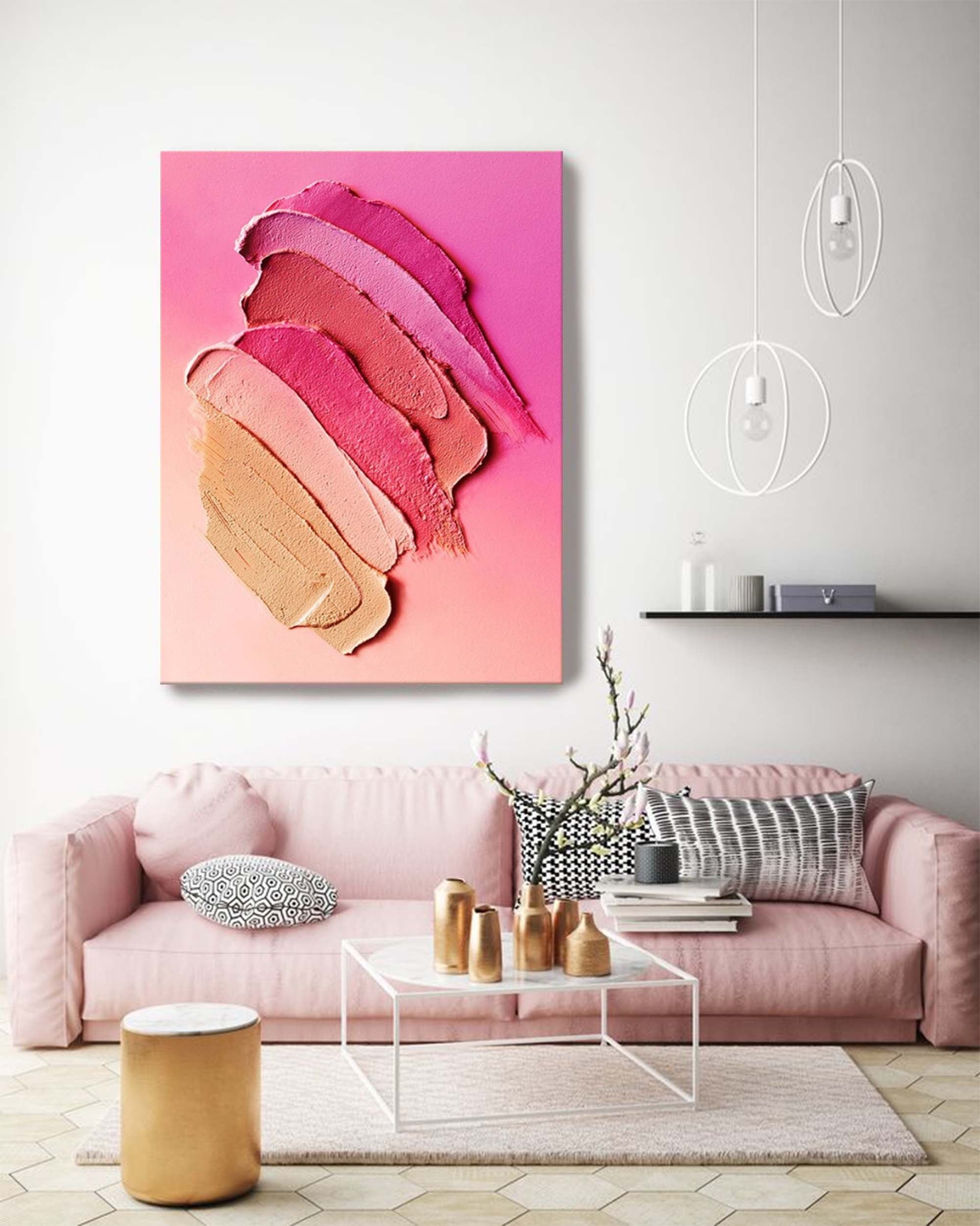 Pink Minimalist Wall Art Canvas With Frame Oil Painting Large Texture Abstract Oil Painting Home Decor