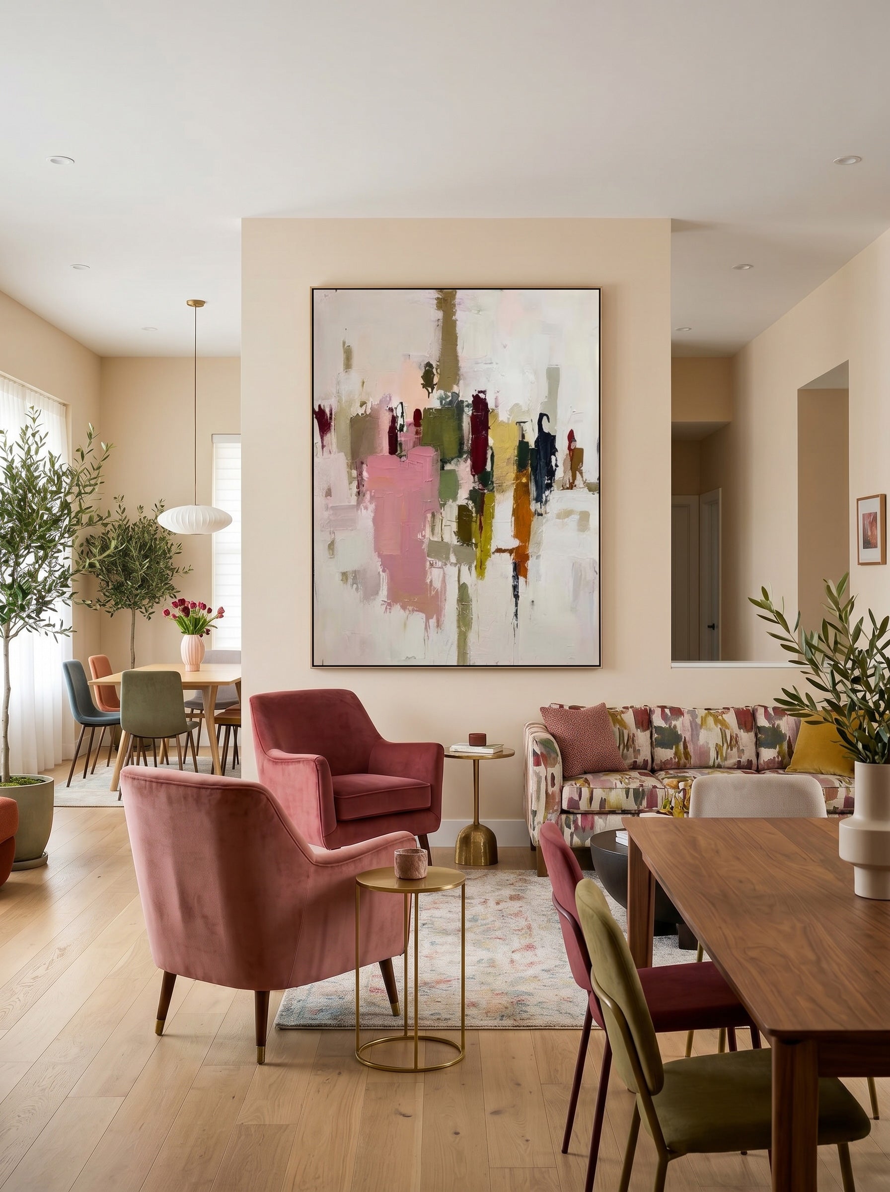 Original Vertical Canvas Art With Earthy Tones For Chic Urban Loft And Lounge