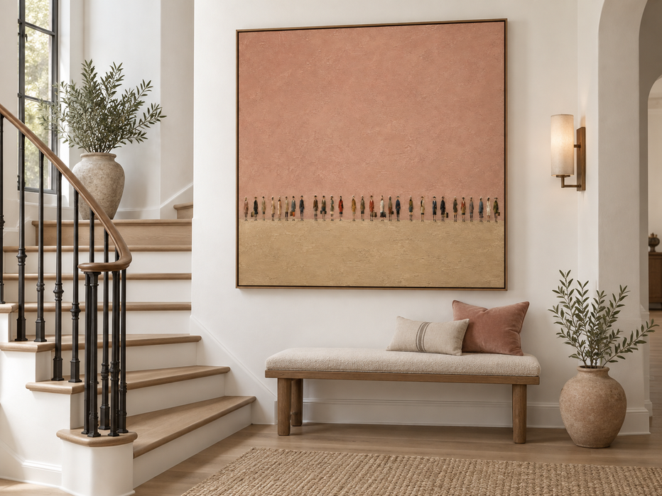 Vintage Textured Art With Orderly Figures Modern Earthy Palette