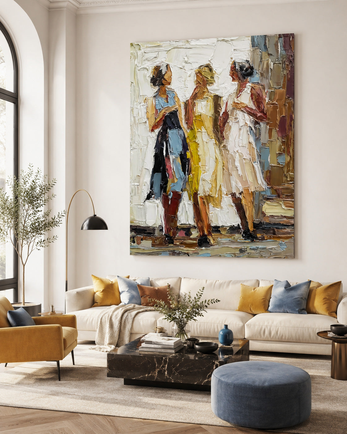 Textured Women Painting With Bold Palette Knife Strokes For Modern Living Room Wall Decor