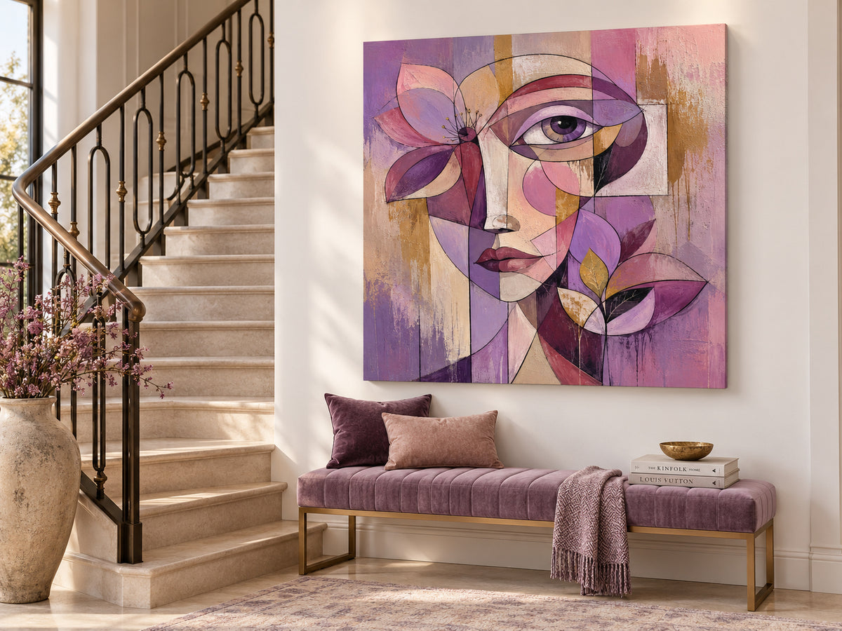 Cubist Inspired Romantic Artwork With Textured Brushwork And Bold Colors