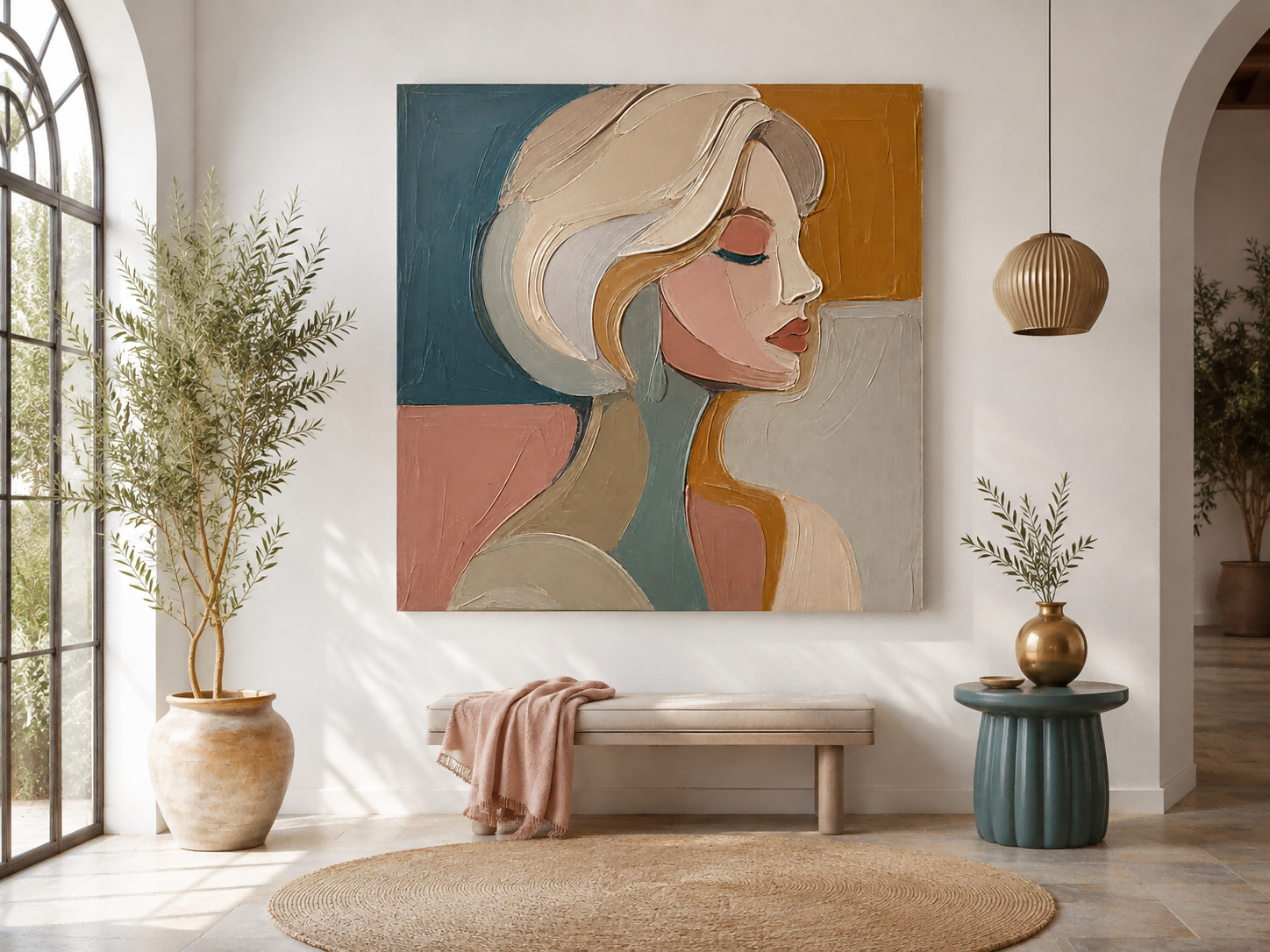 Modern Abstract Female Silhouette Canvas Art With Harmonious Color Blocking For Contemporary Lounge And Bedroom Walls