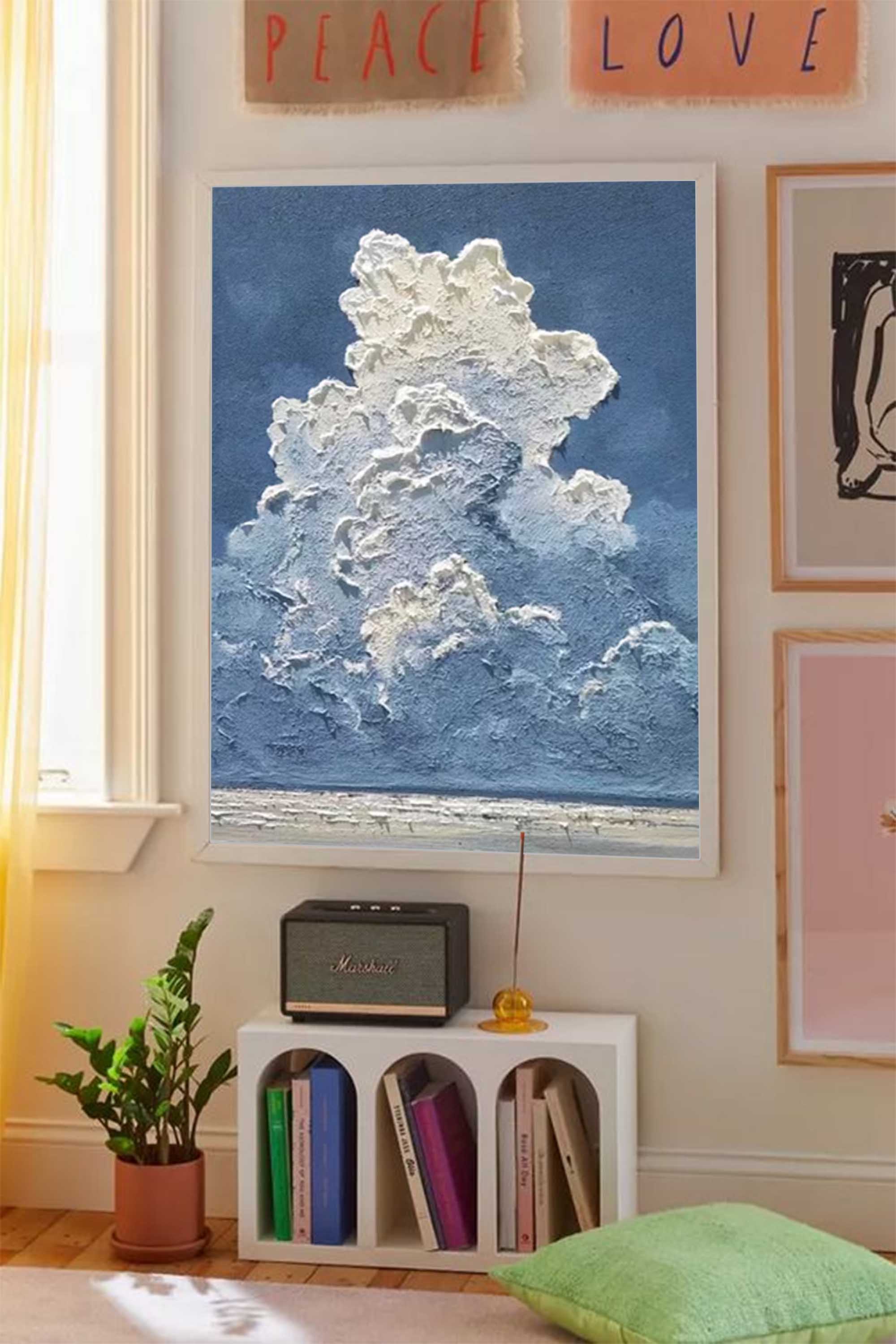 Blue Texture Large Cloud Painting On Canvas Abstract White Cloud Oil Painting Living Room