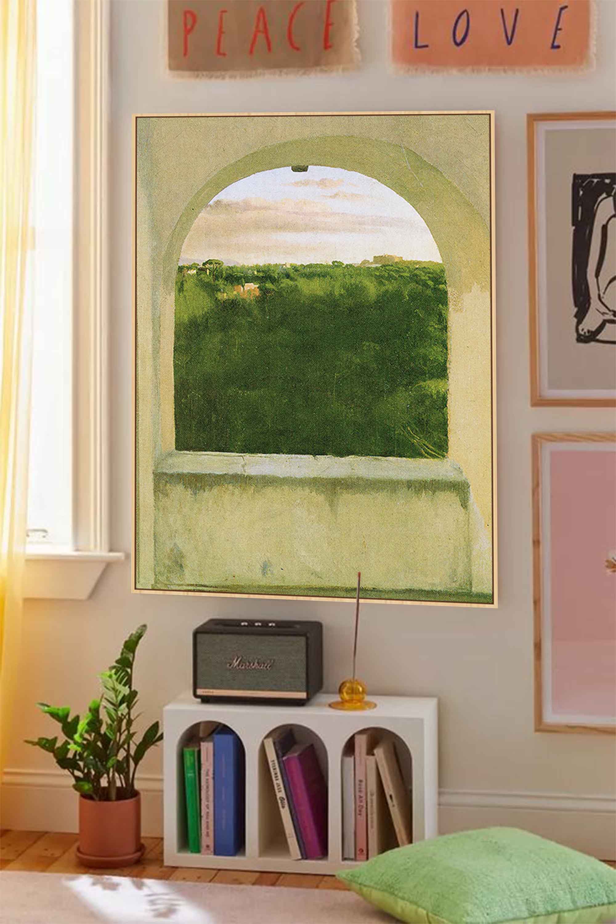 Green Landscape Window View Canvas Art Modern Abstract oil painting Wall Art Living Room