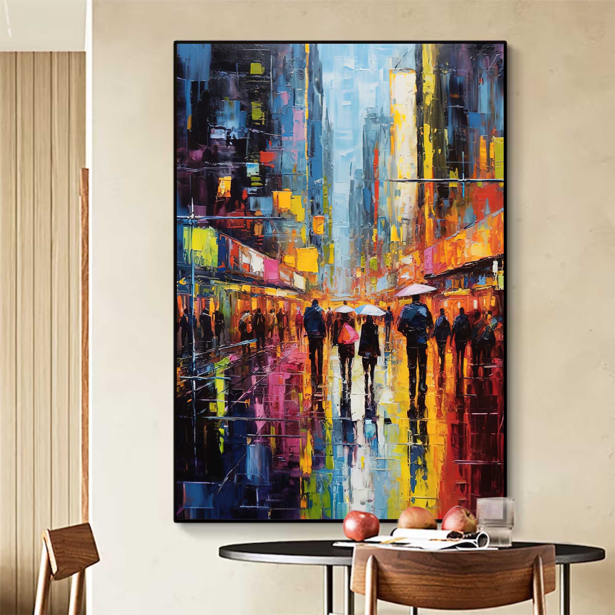 Modern Abstract Colorful Night Cityscape Oil Painting On Canvas Original Urban Scene Art Large Wall Art Home Decor
