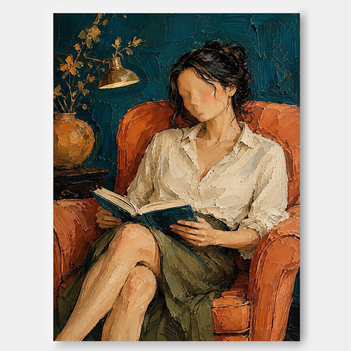 Modern Impressionist Textured Art Abstract Figure Painting Warm Tones